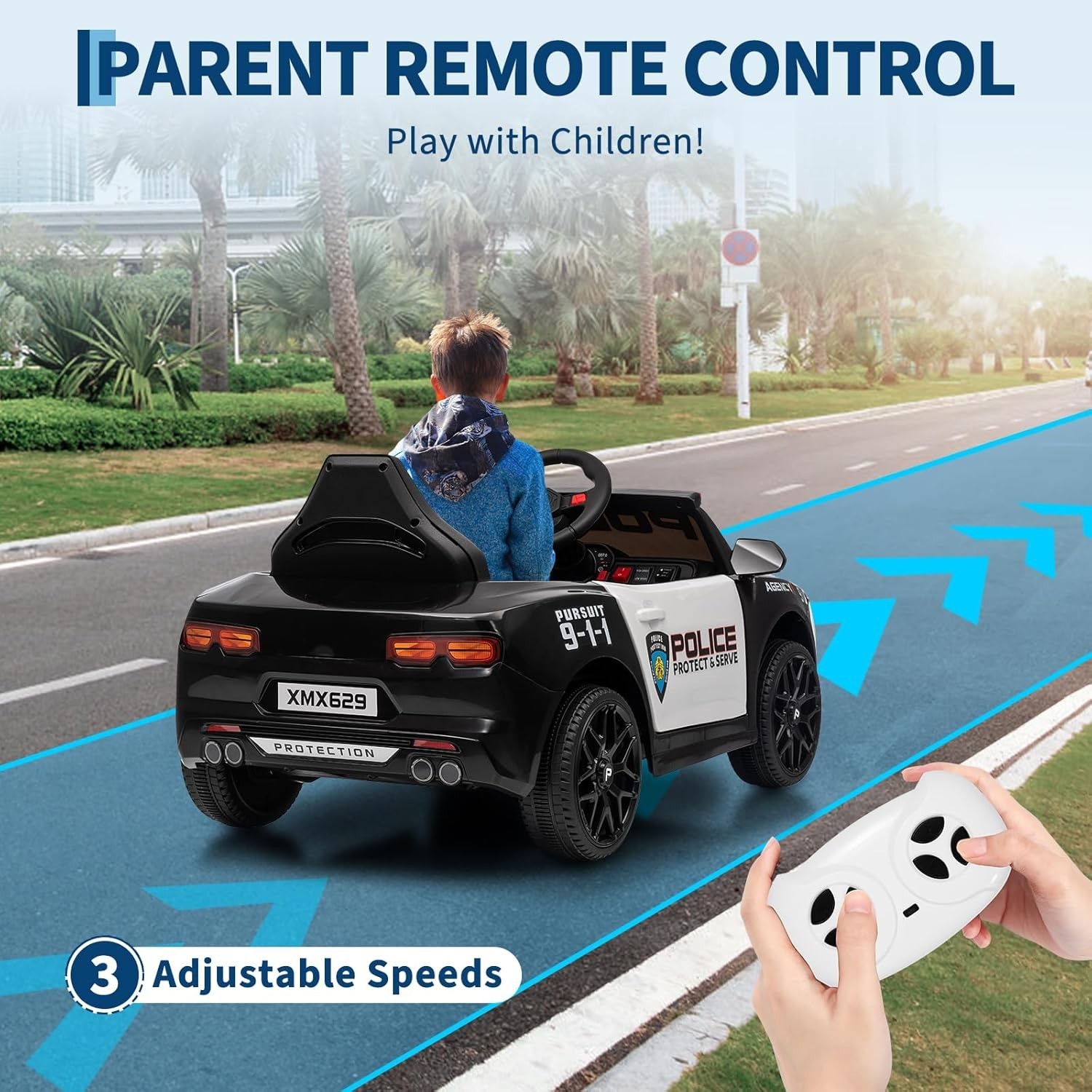 12V Police Car Ride On Car for Kids, Ride on Toy with Remote Control