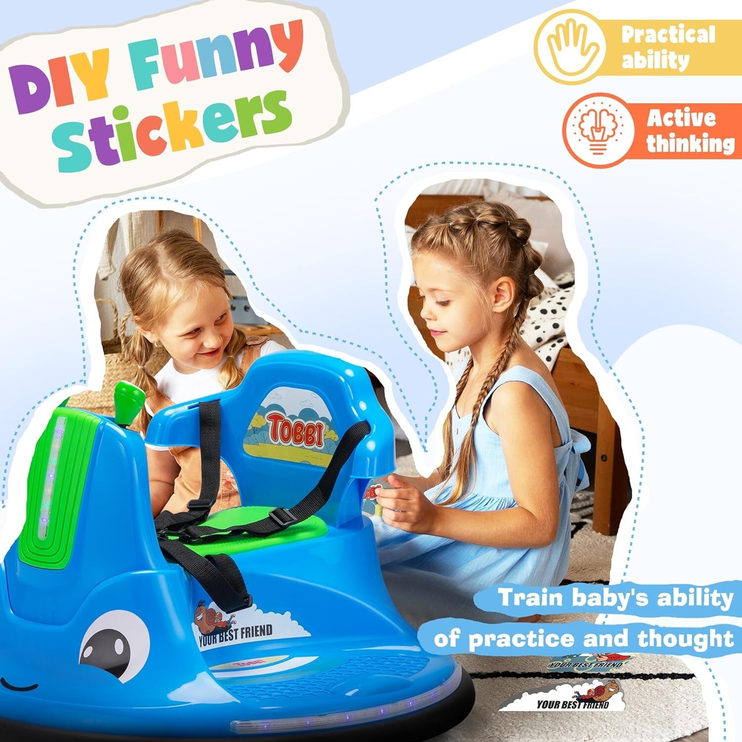 TOBBI 360° Spinning Ride on Bumper Car Electric Vehicle w/Remote Control Spin
