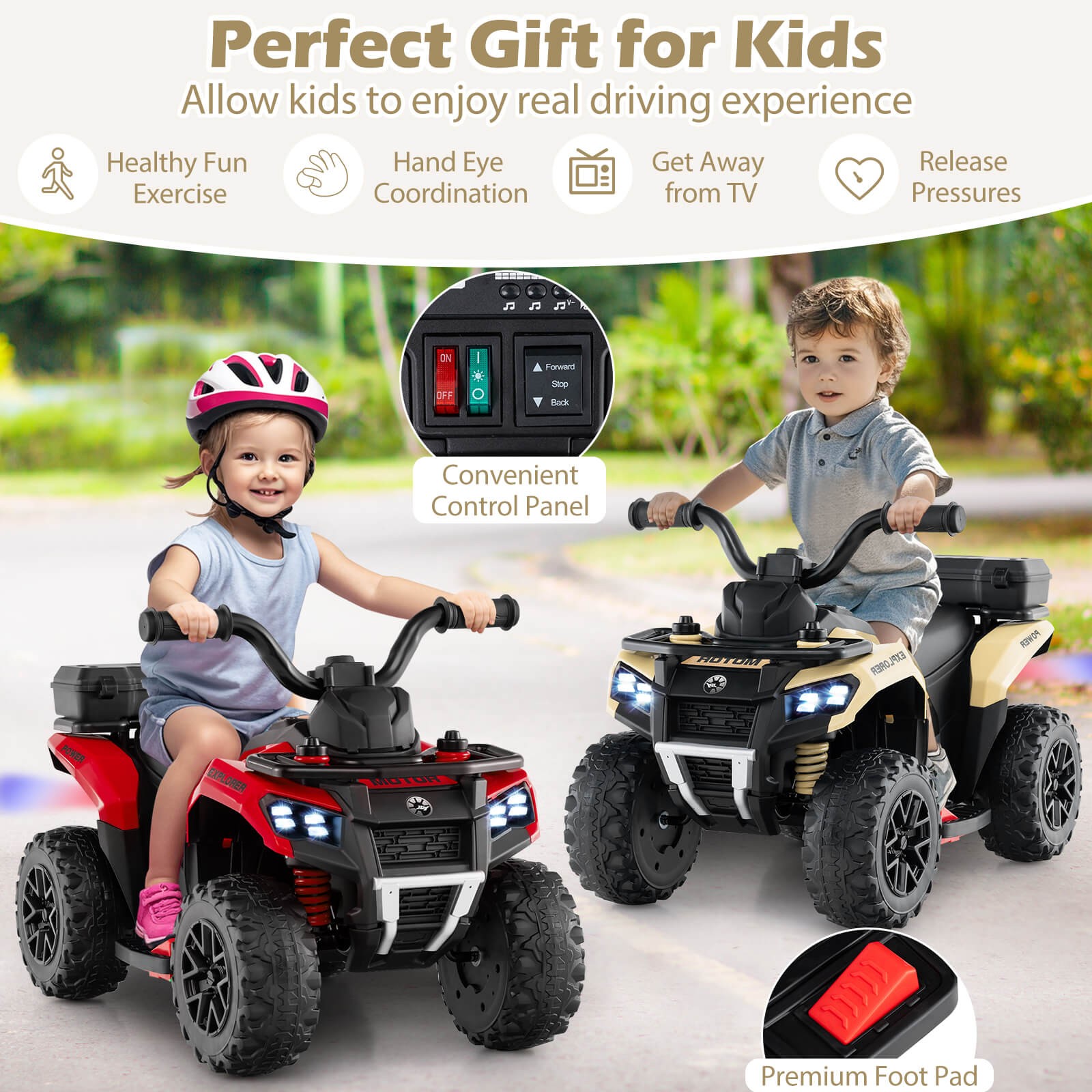 6V Kids Ride On ATV w/ Music & Spray Function USB Port Storage Box Toy Car
