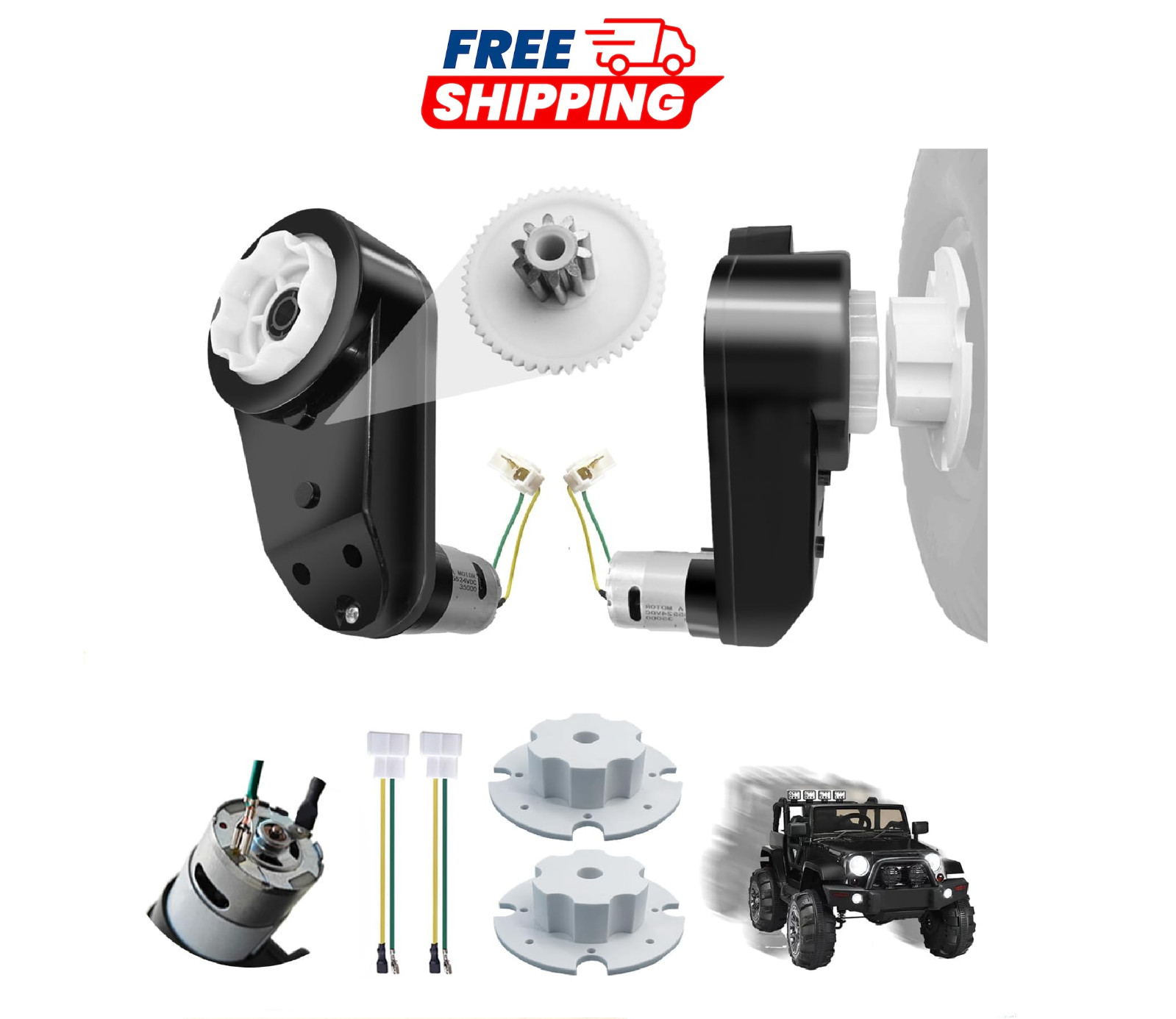 24V High-Speed Motor Gearbox Upgrade Kit for Power Wheels – Durable Steel Gears