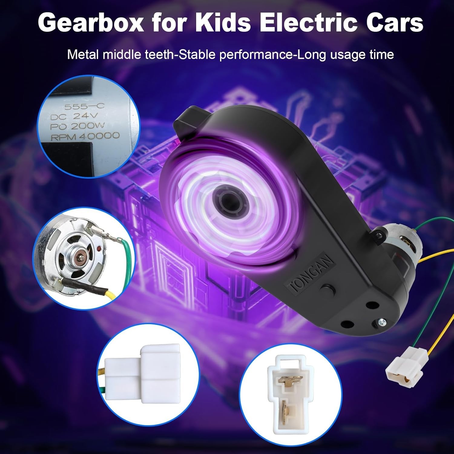 High-Speed 24V RS555 Electric Motor Gearbox for Kid Trax Cars – 200W Power