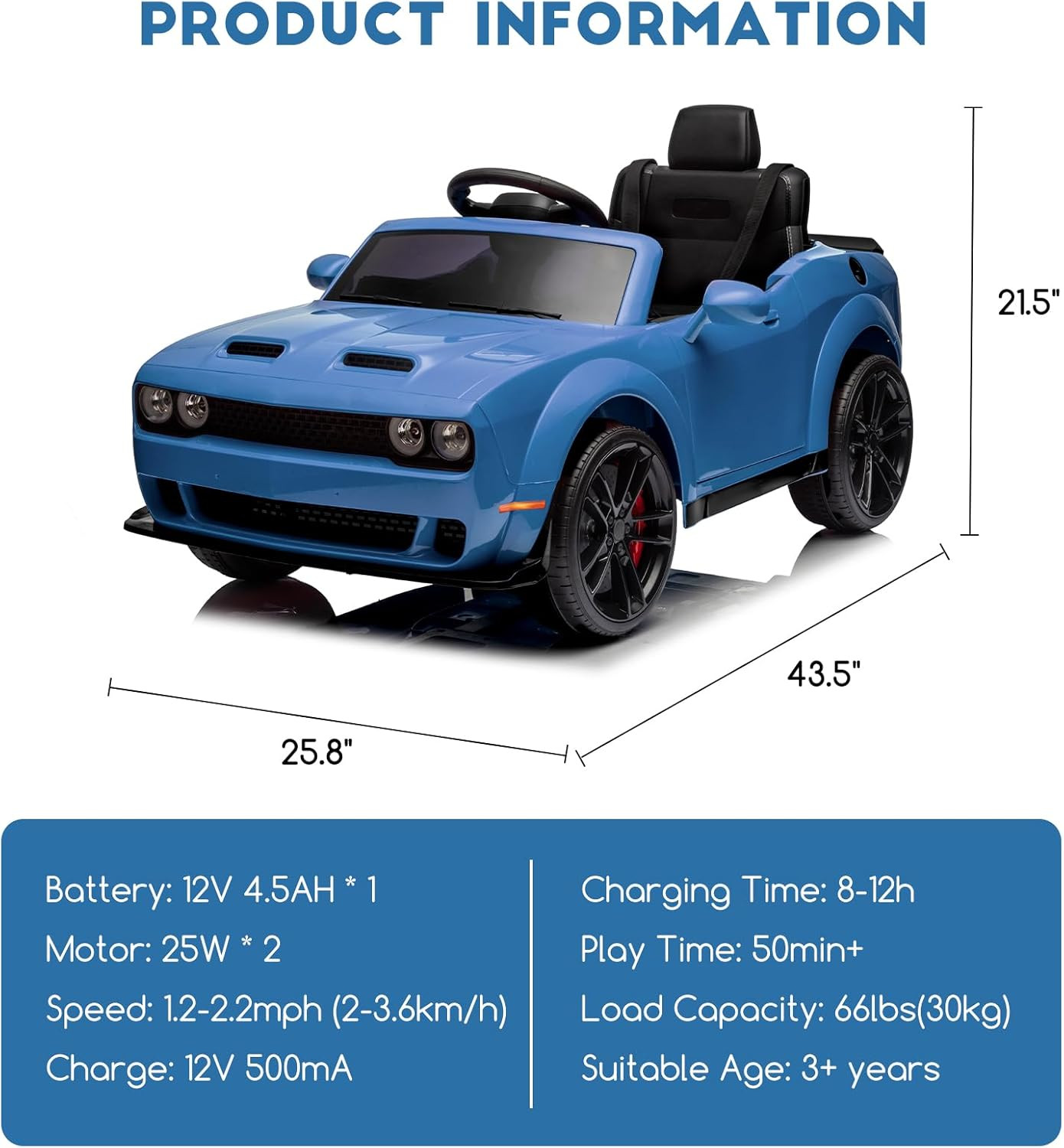 12V Kids Car Licensed Dodge Challenger Electric Car for Kids Battery-Powered Toy