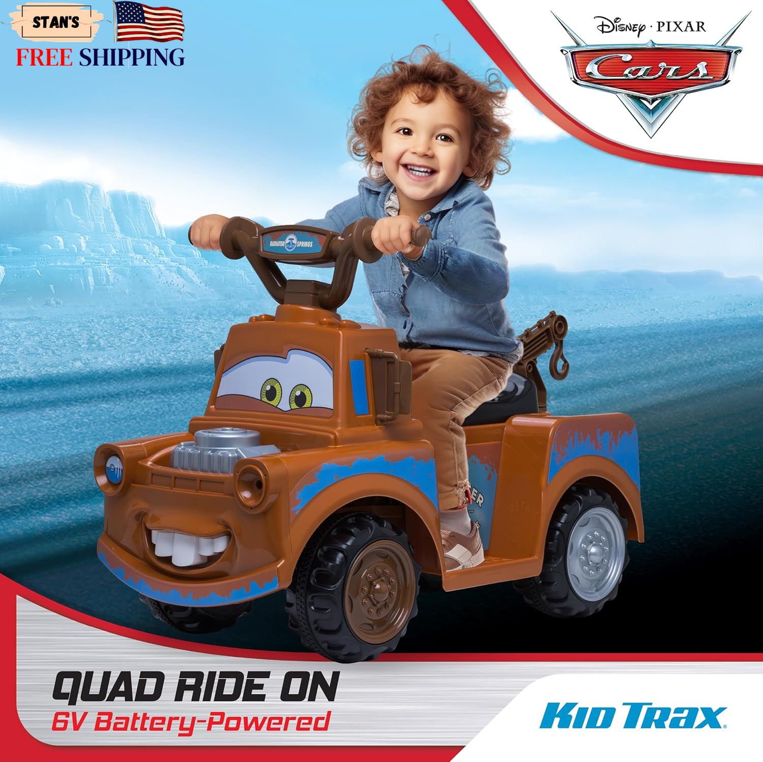 Kid Trax Toddler Disney Cars 3 Tow-Mater Electric Quad Ride-On Kids 1.5-3 Years