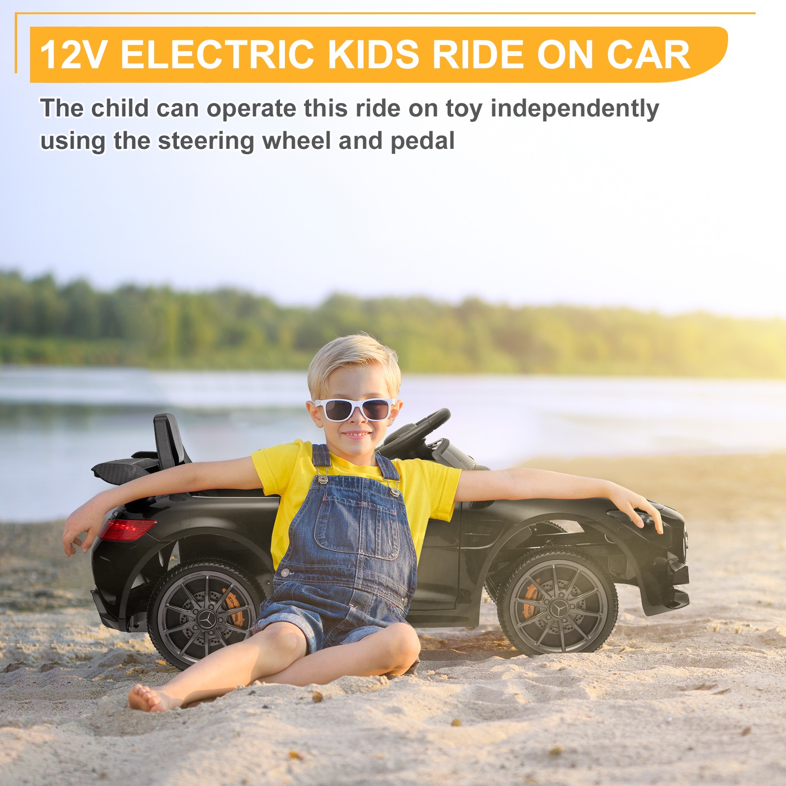 Kid Toddler 12V Licensed Mercedes-Benz Electric Ride on Car Toy w/Remote, Black