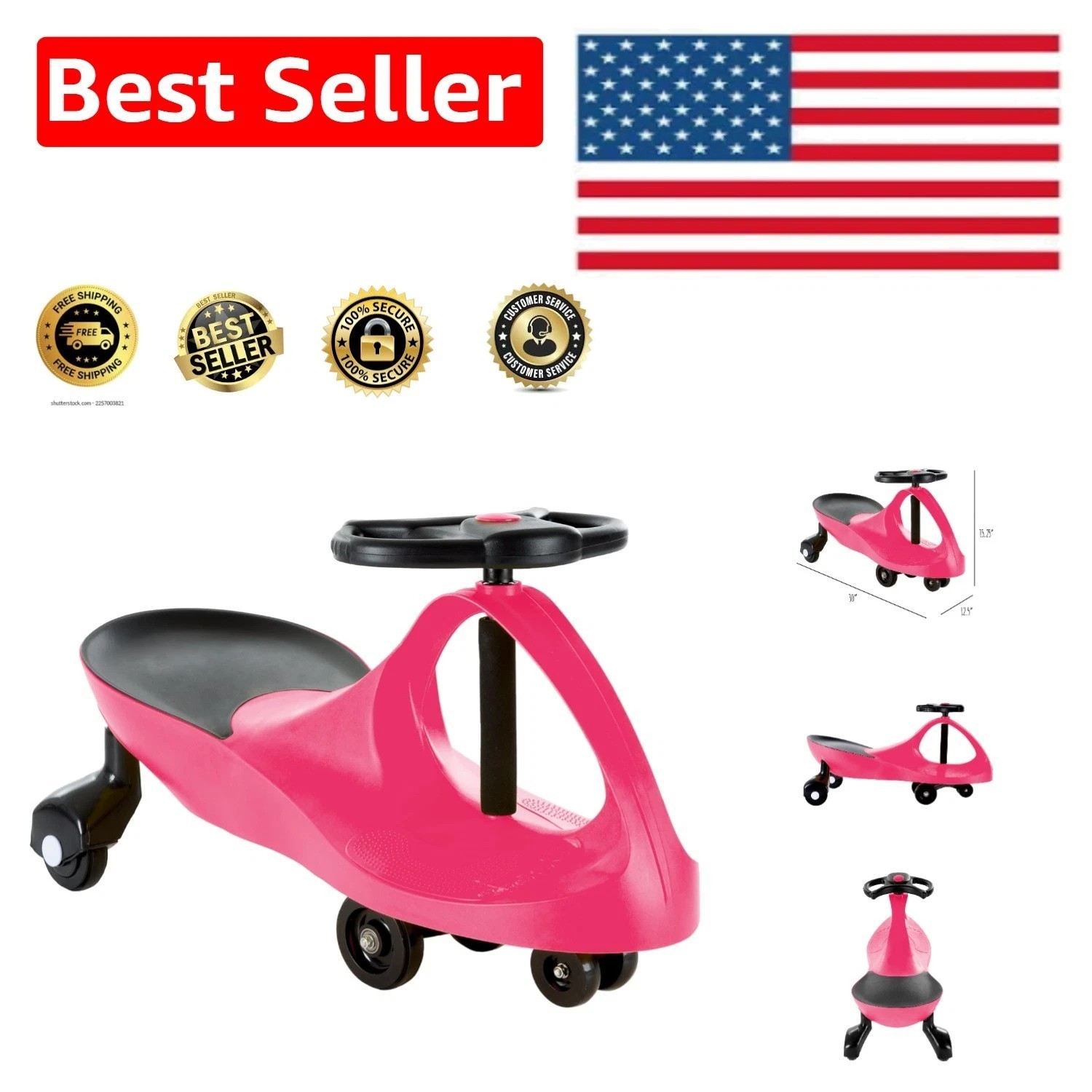Safe Indoor/Outdoor Wiggle Car Ride On – Bright Hot Pink for Ages 3+