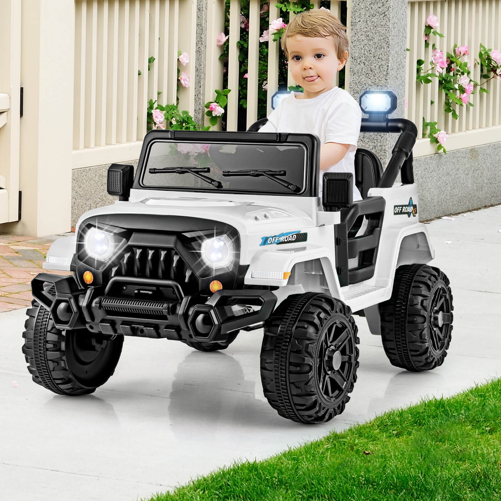 12V Kids Ride on Truck Car w/Remote Control, Threaded Wheels 3 Speeds LED Lights
