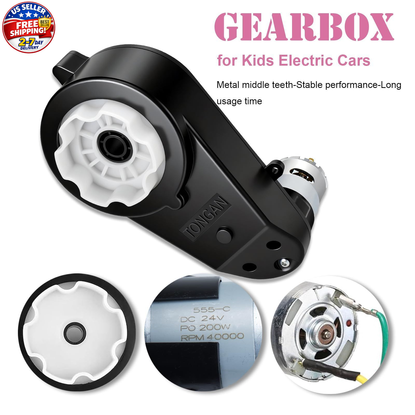 24V Motor Gearbox Replacement for Ride On Toys 2 PCS RS555 High Speed 40000RPM U