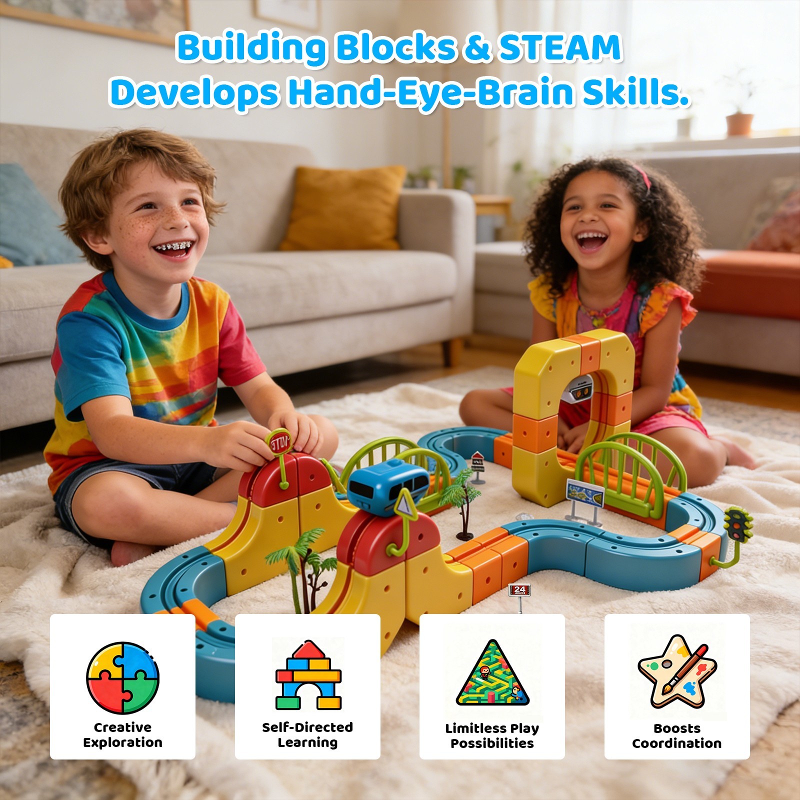Cube Track Fusion Electric Train Set, Buildable Gravity Rail Toy for Kids 4-8