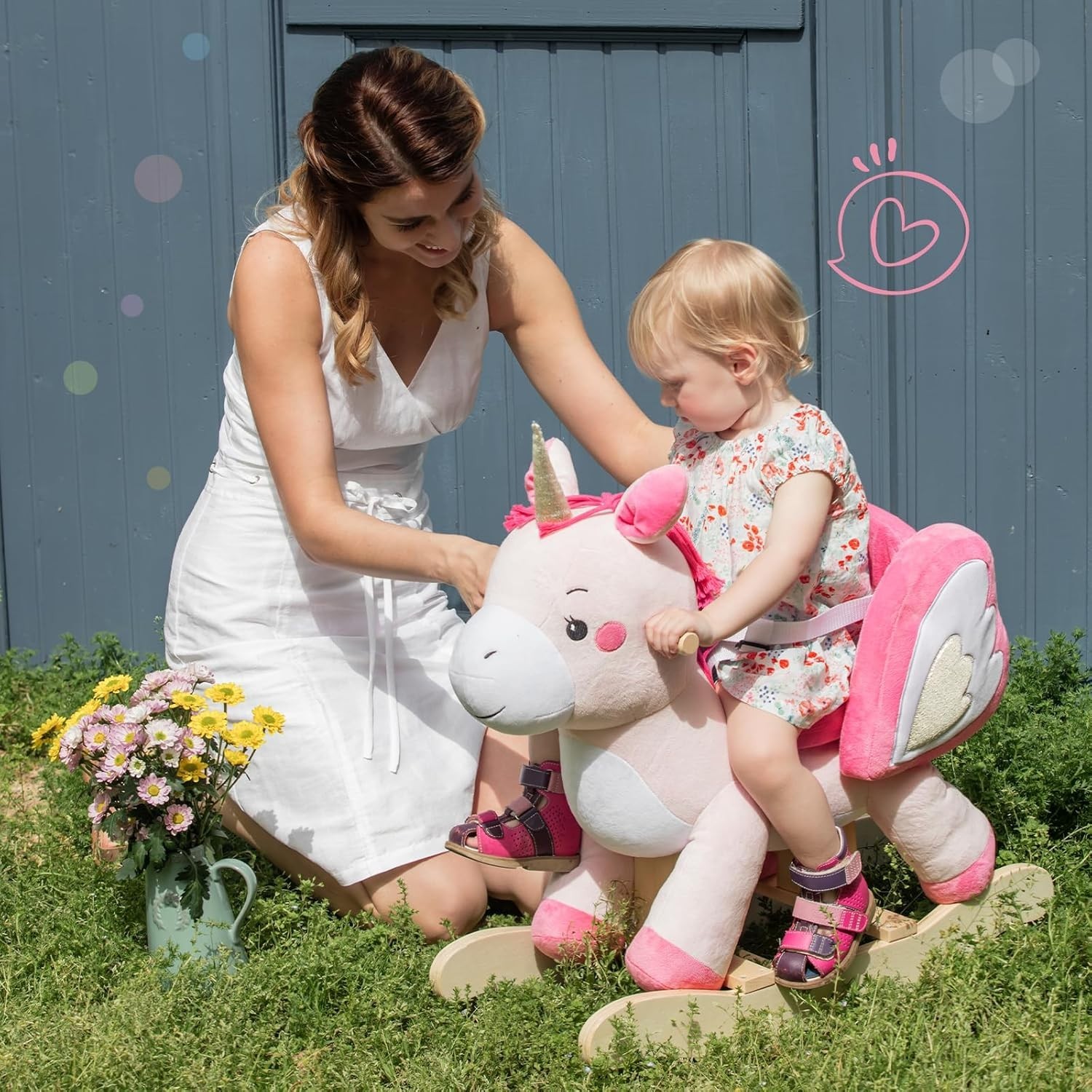 Pink Plush Unicorn Ride-On Rocker – Perfect for Growing Infants and Toddlers