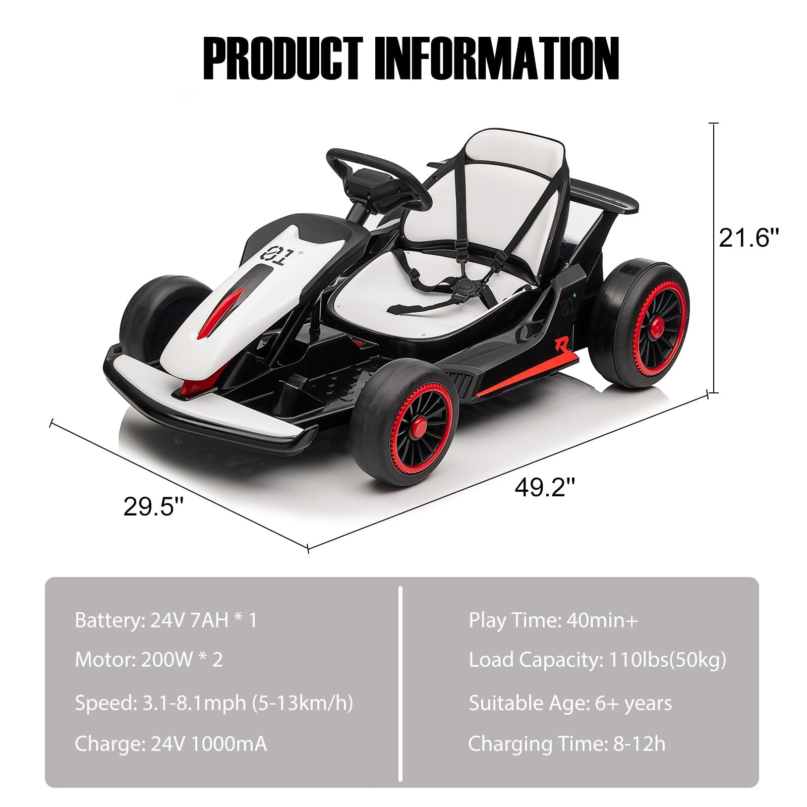 24V Kid Go Kart Electric Drift 200W Dual Motor 360° Drifting 5-Point Safety Belt