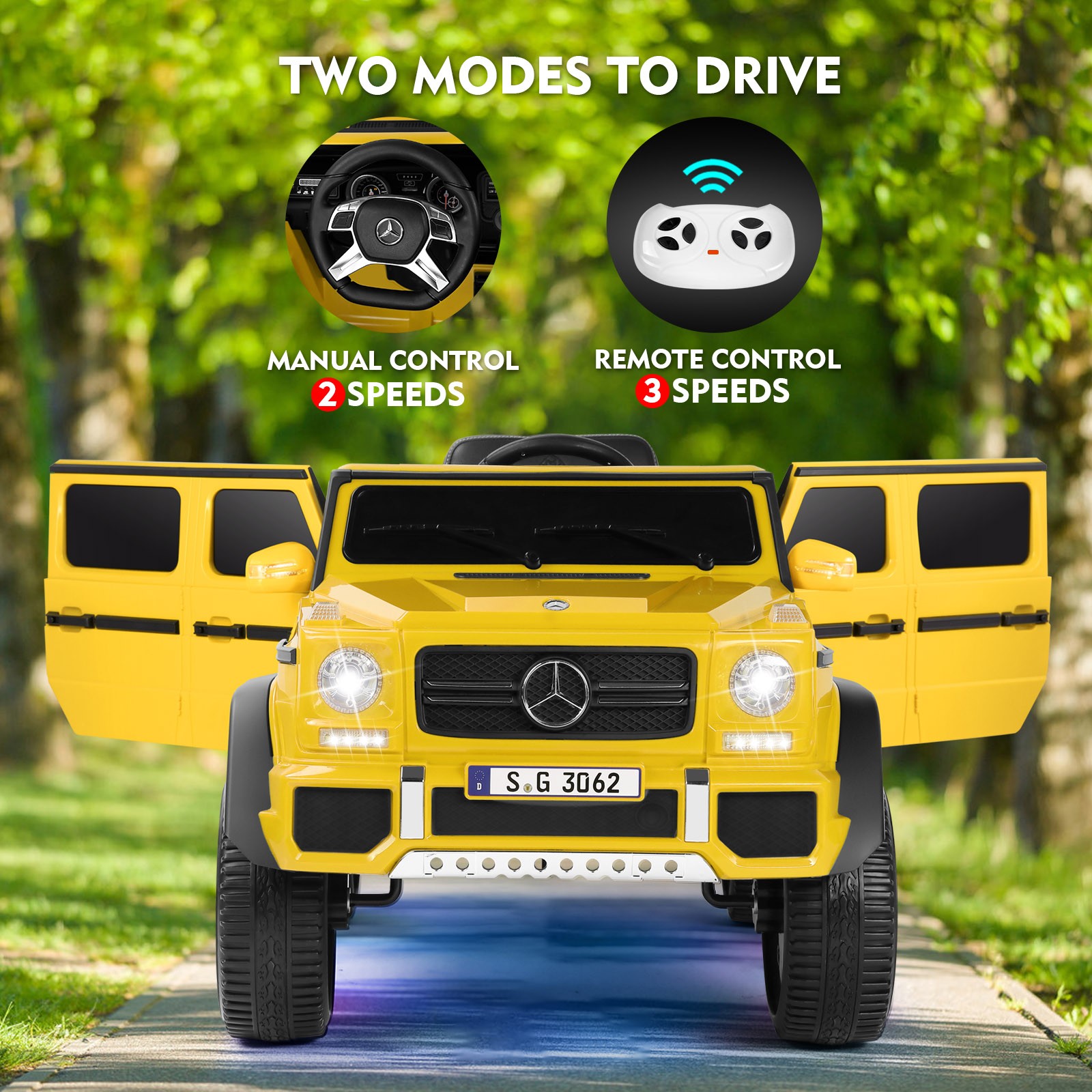 New 12V Battery Kids Yellow Ride On Mercedes-Benz Car w/3 Speed,LED,Music,Remote