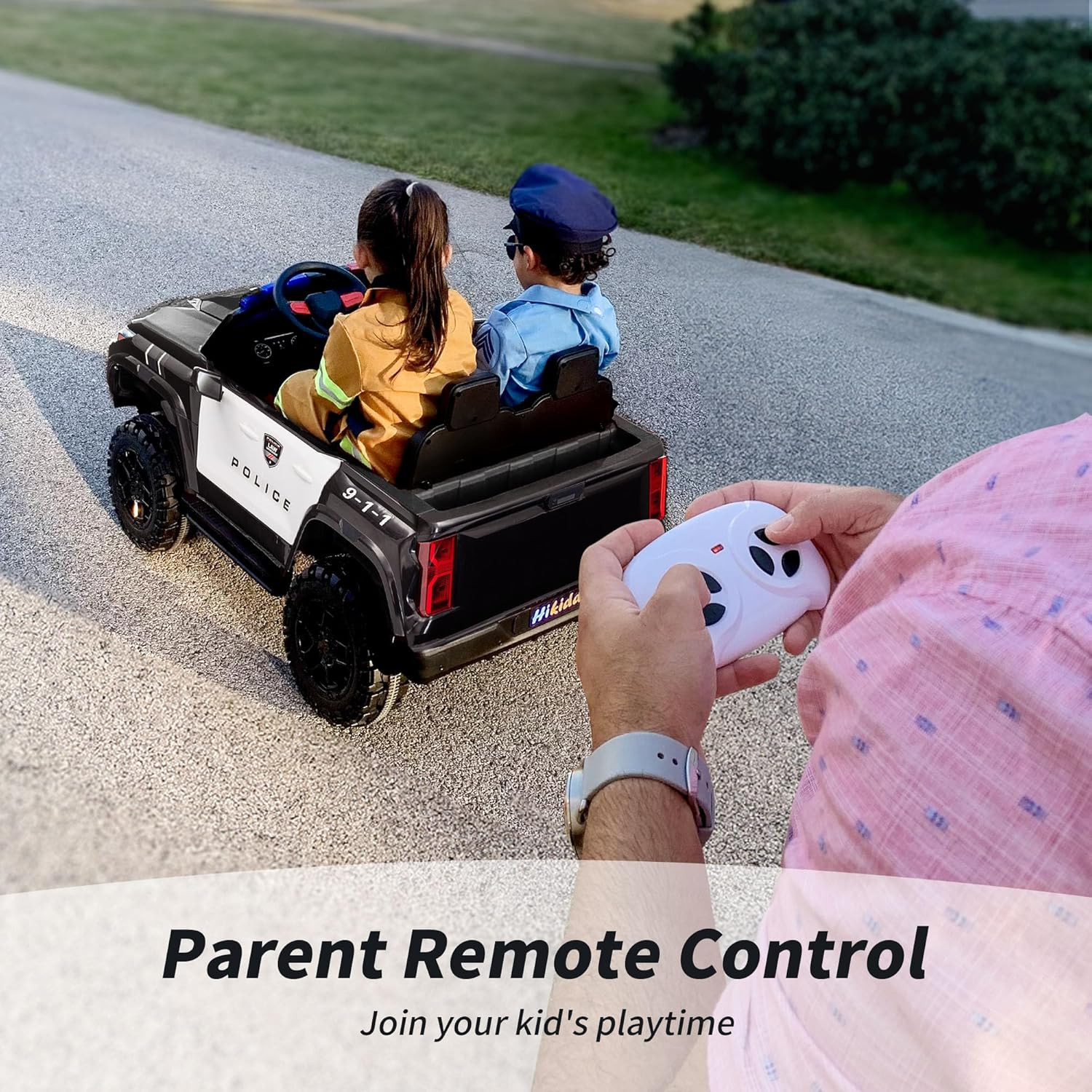 24V 10Ah Electric Police Car Ride on Toy for Big Kids, 4WD 2 Seater Kids Ride on