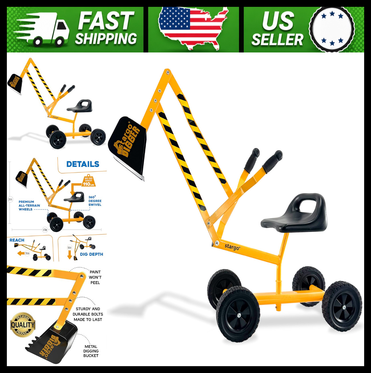 Stargo Kids Ride On Excavator Sand Digger with Rubber Wheels