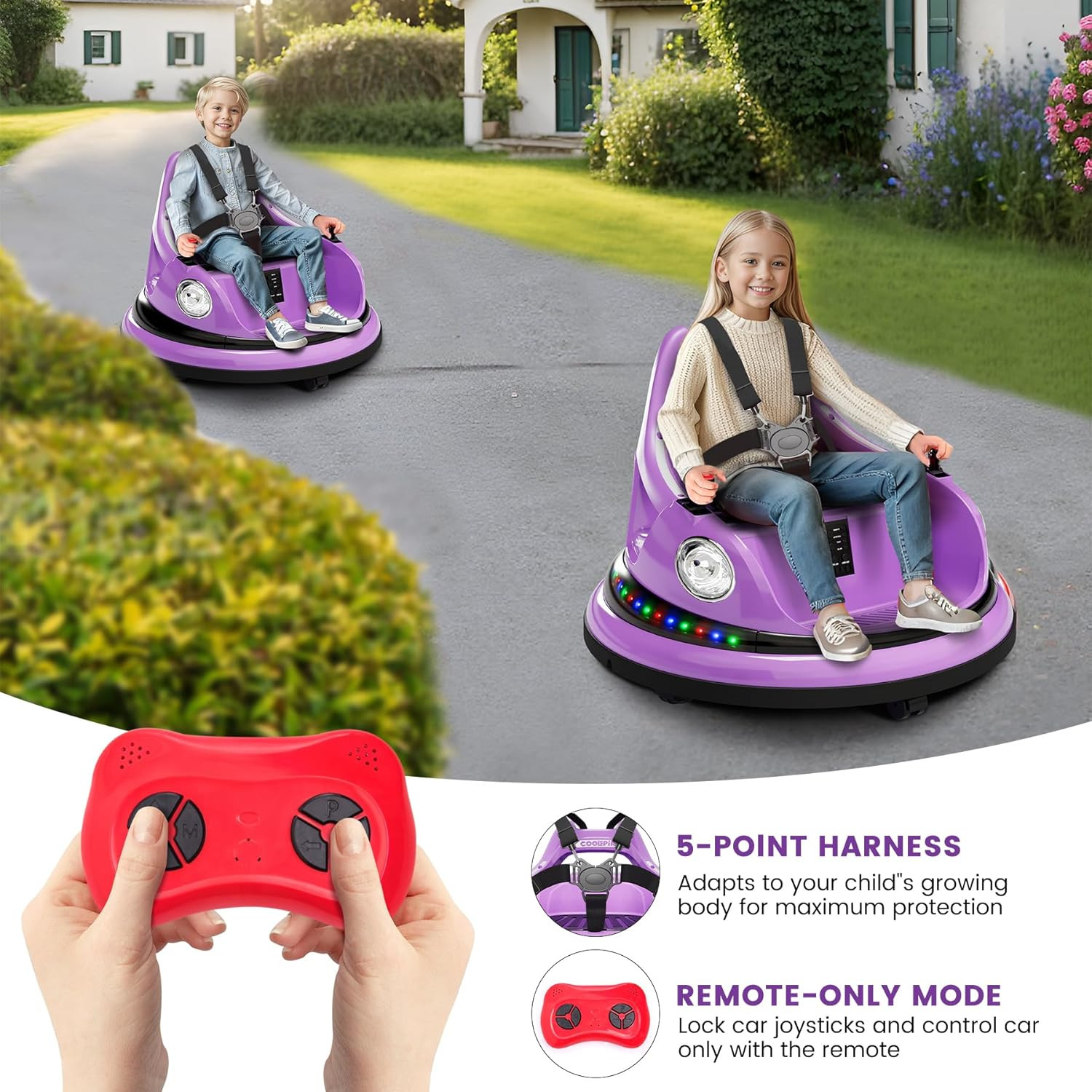 Ride on Bumper Car for Toddlers, 12V Battery Car for Kids W/Parent Remote, 2-Spe
