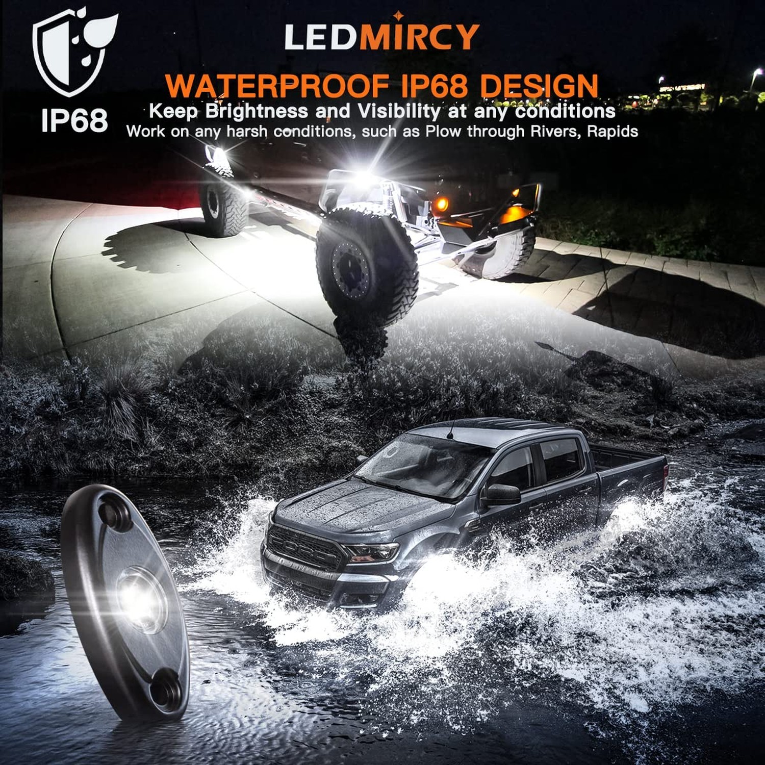 LEDMIRCY R1 LED White Rock Lights 16PCS for Off Road Truck RZR ATV SUV Auto C…