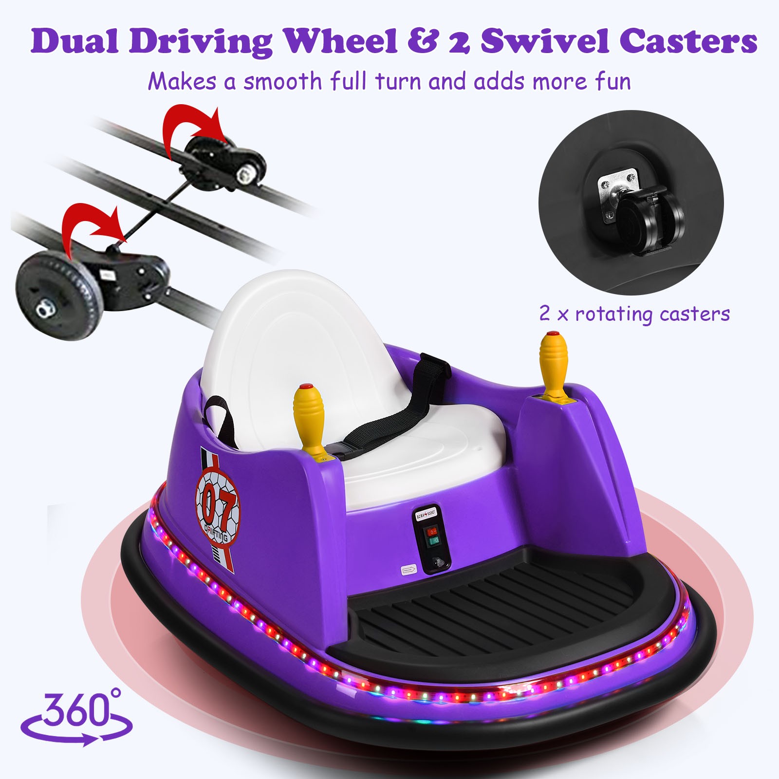 6V Kids Ride On Bumper Car Vehicle 360° Spin Race Toy w/ Remote Control Purple