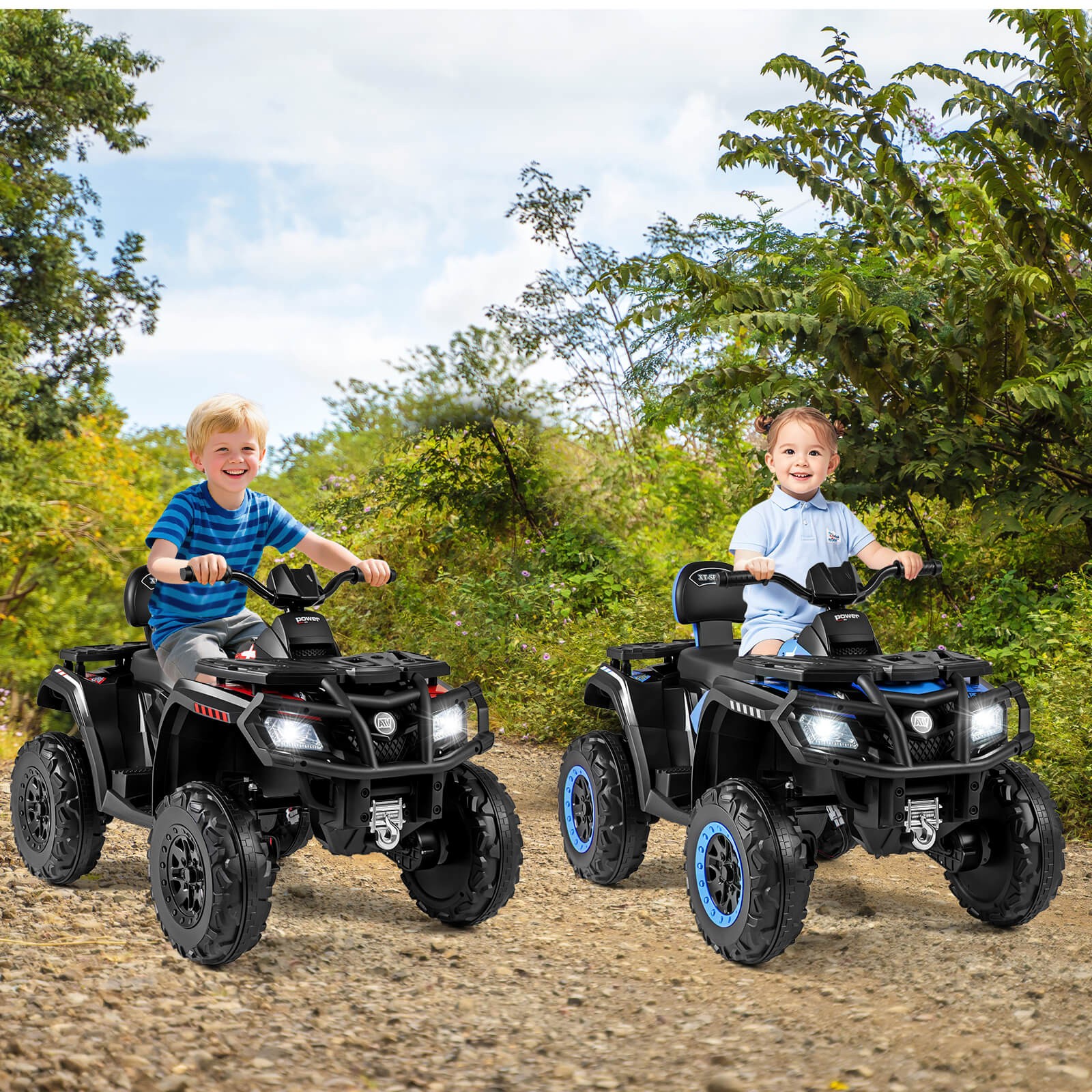 24V 2-Seater 4-Wheeler Quad Electric Vehicle w/ 4 Motors, Soft Start LED Lights