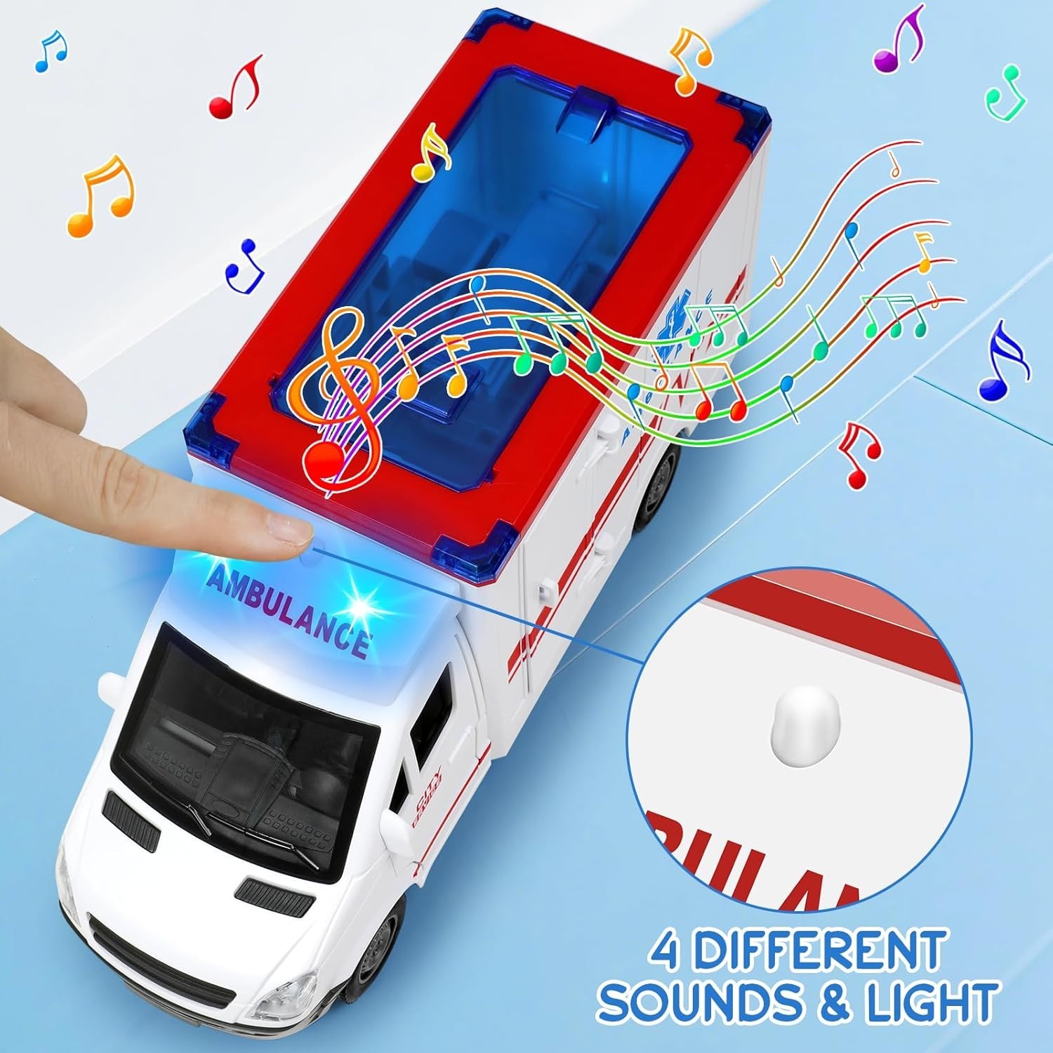 Friction-Powered Ambulance Toy with 4 Flashing Lights & Sounds – Safe for Kids