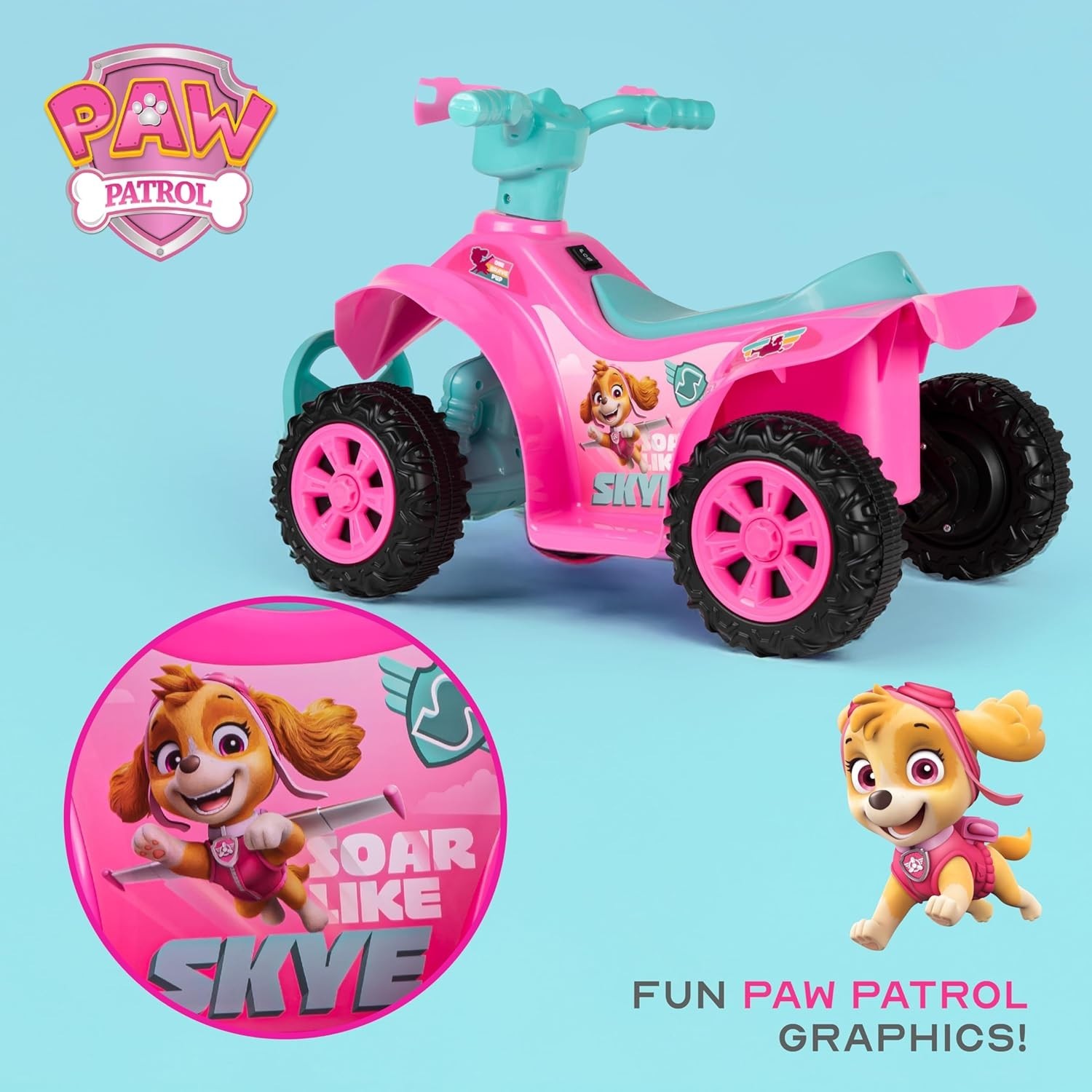 Paw Patrol – Skye 6V Quad for Kids – Powerful and Safe Ride-On Toy with Recha…