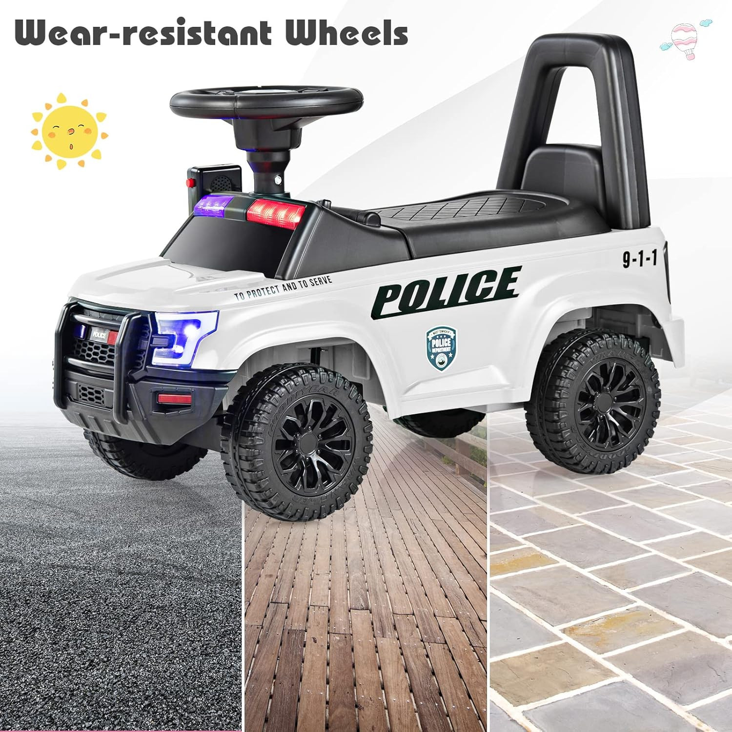 Ride on Push Police Car, Toddler Foot-To-Floor Sliding Toy with Siren, Steering