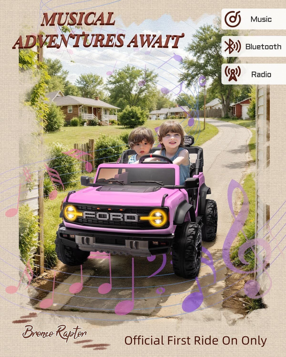 24V Ride on Toys for Big Kids, Licensed Ford Bronco Raptor 2 Seater Ride on Cars