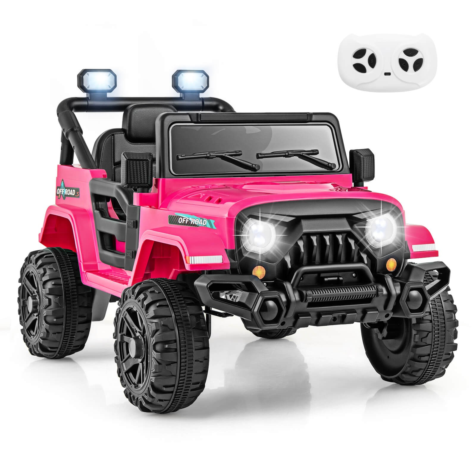 12V Kids Ride on Truck Car w/Remote Control, Threaded Wheels 3 Speeds LED Lights