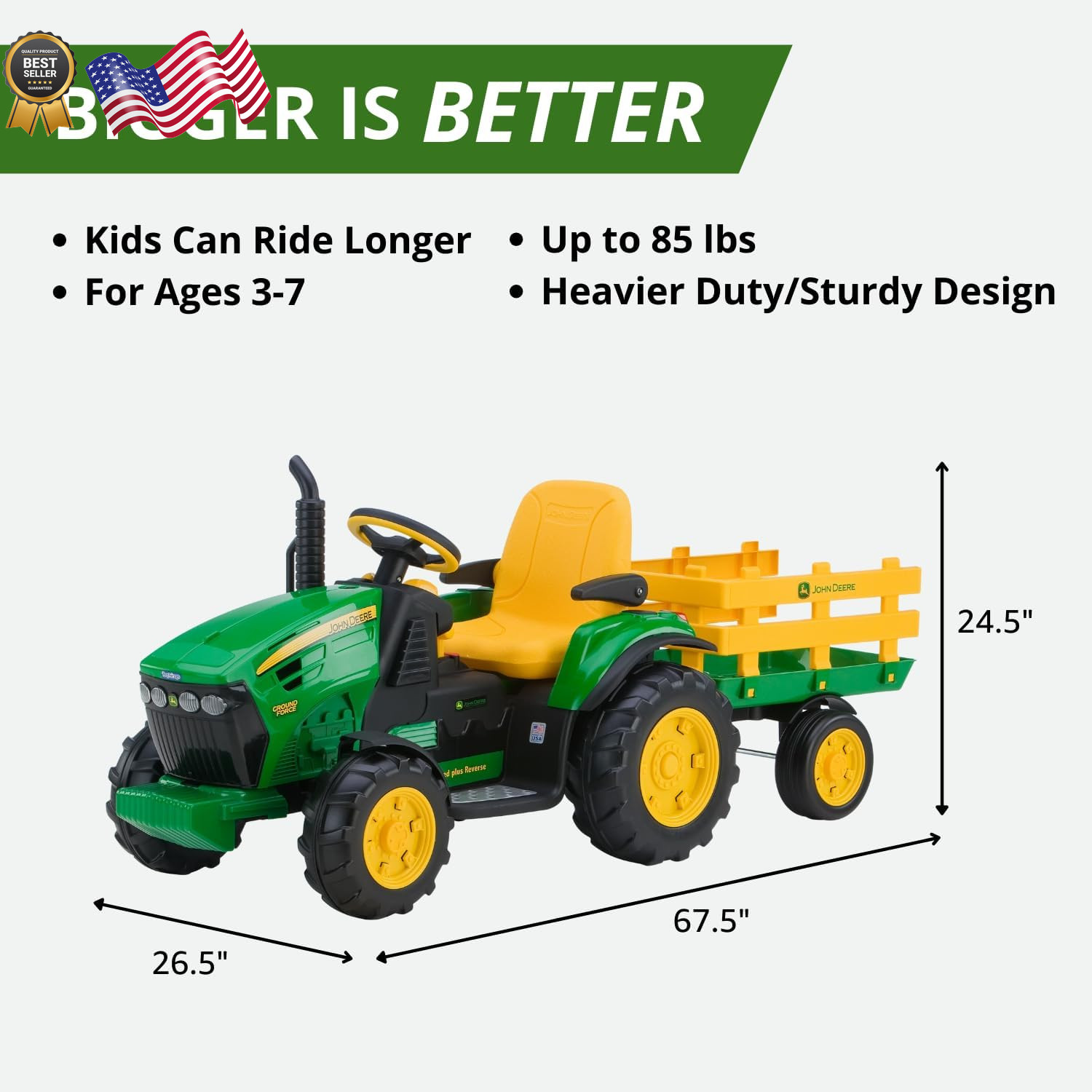 Peg Perego John Deere12 Volt Multi-Speed Ride on Ground Force Tractor & Trailer
