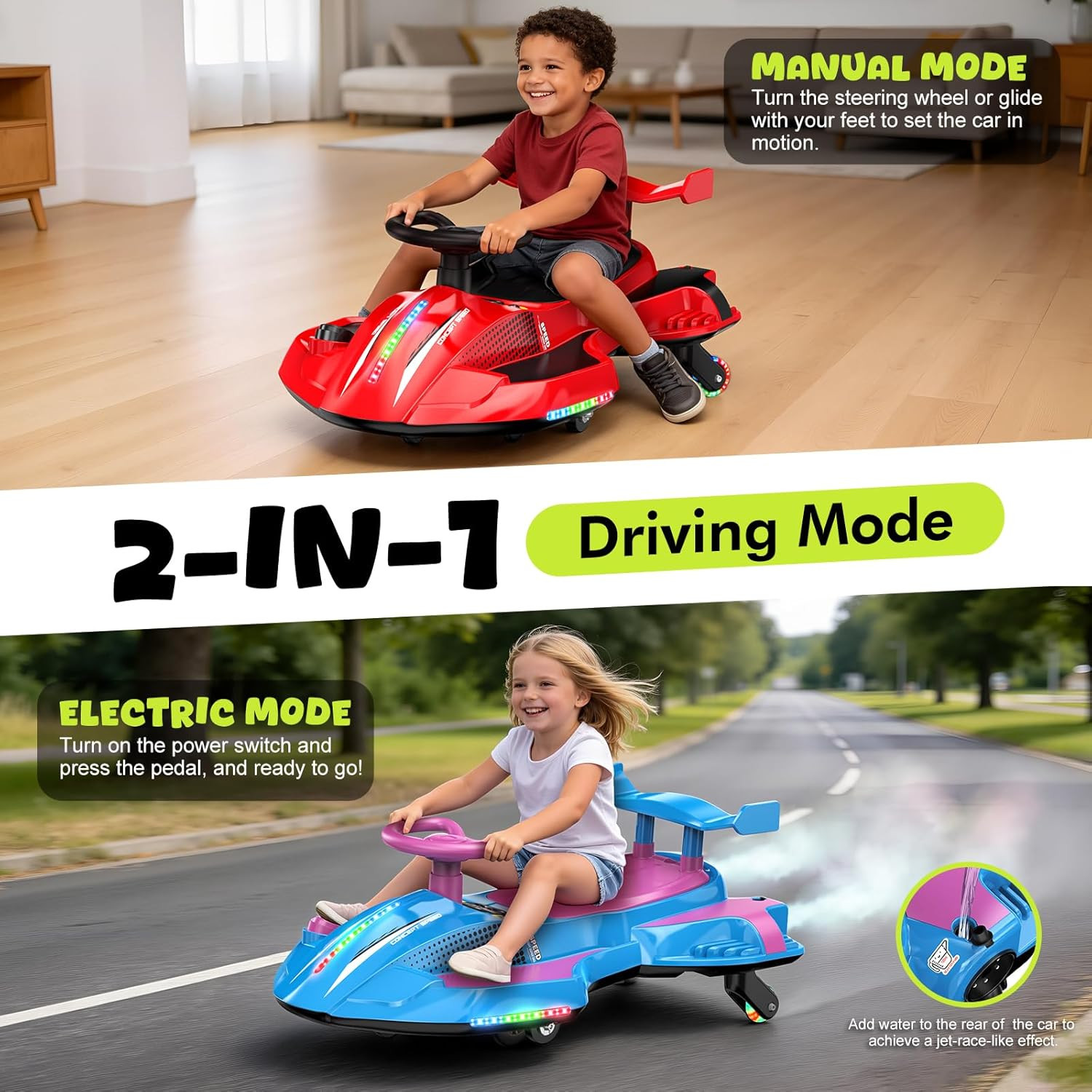 12V Electric Wiggle Car Ultra with Pedals, Rechargeable Swing & Drift Car, Anti-