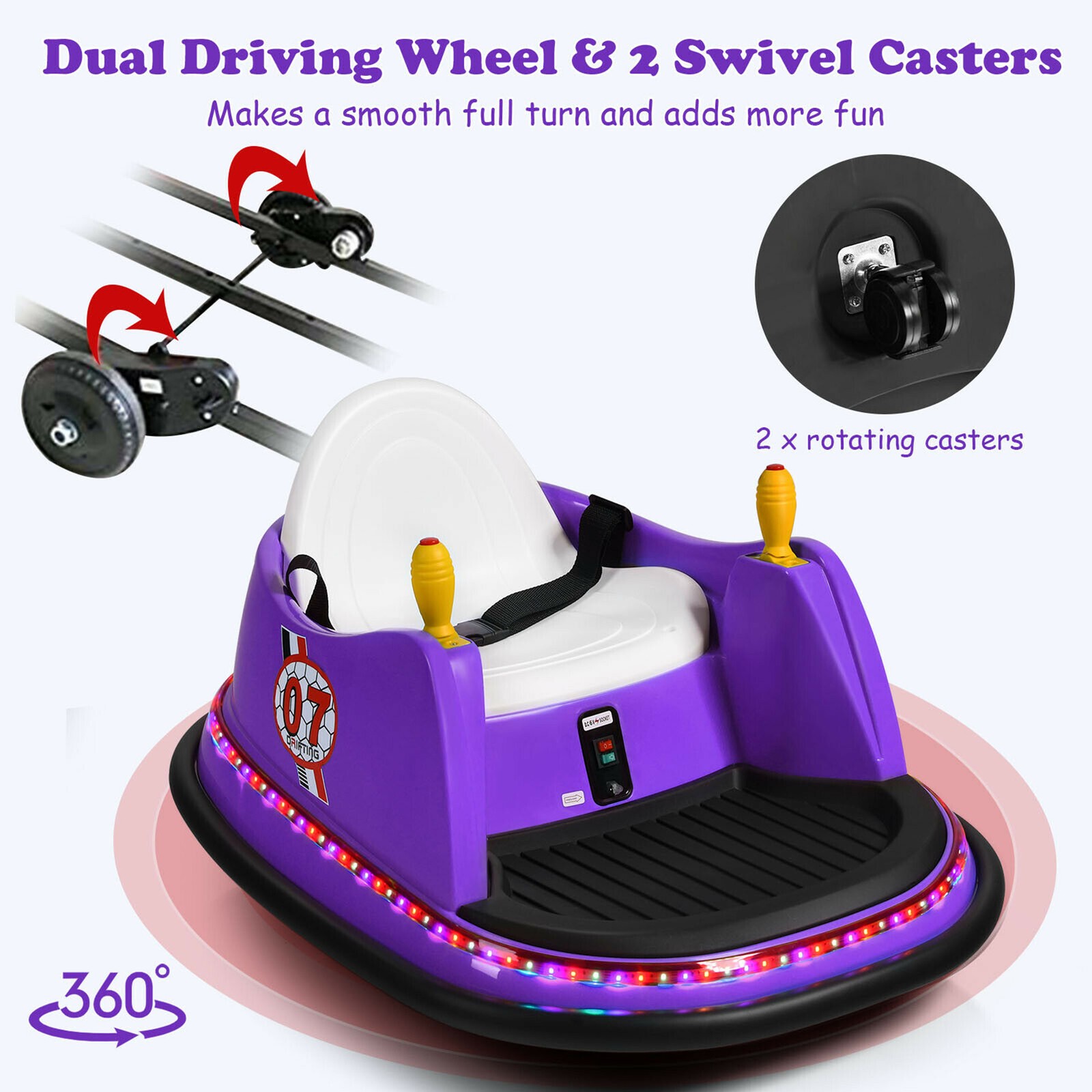 6V Kids Ride On Bumper Car Vehicle 360 Degree Spin Toy w/ Remote Control Purple