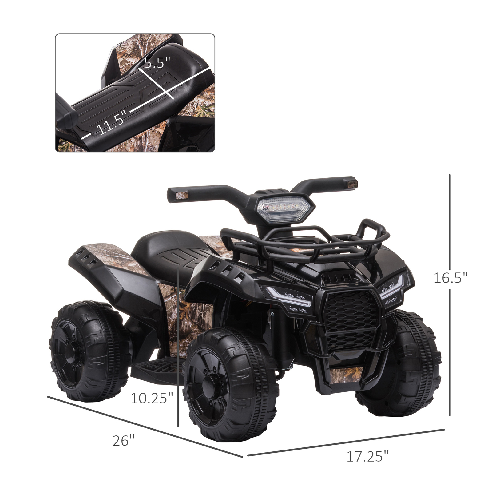 Kids 6V Battery Powered Ride On Car Quad Four Wheeler ATV Toy w/ LED Headlights