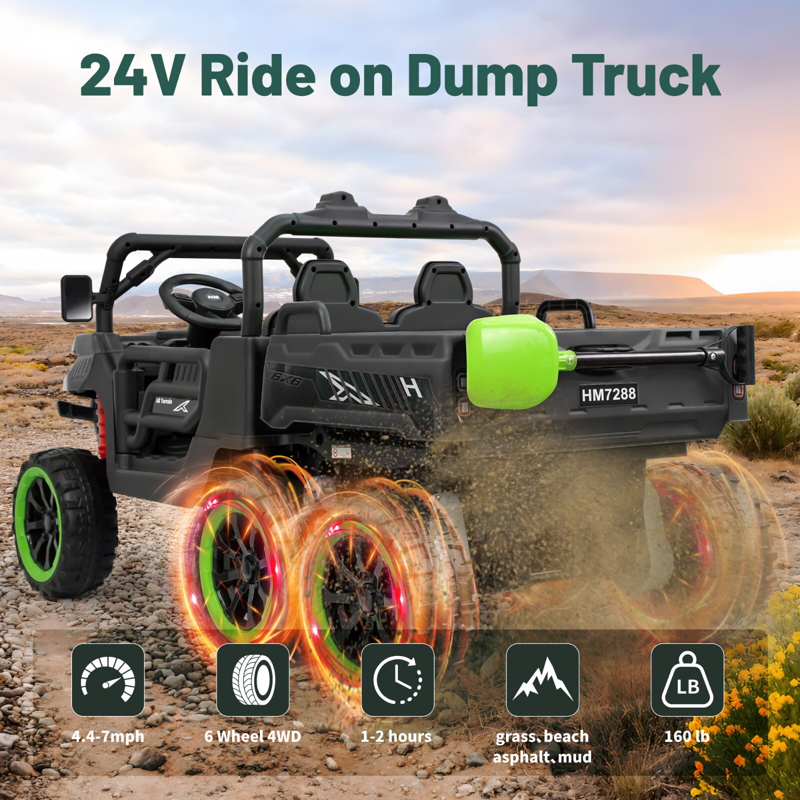 24V Kids Ride on Toy 2 Seater Electric Truck 2 Speed 4-7mph with Remote Control