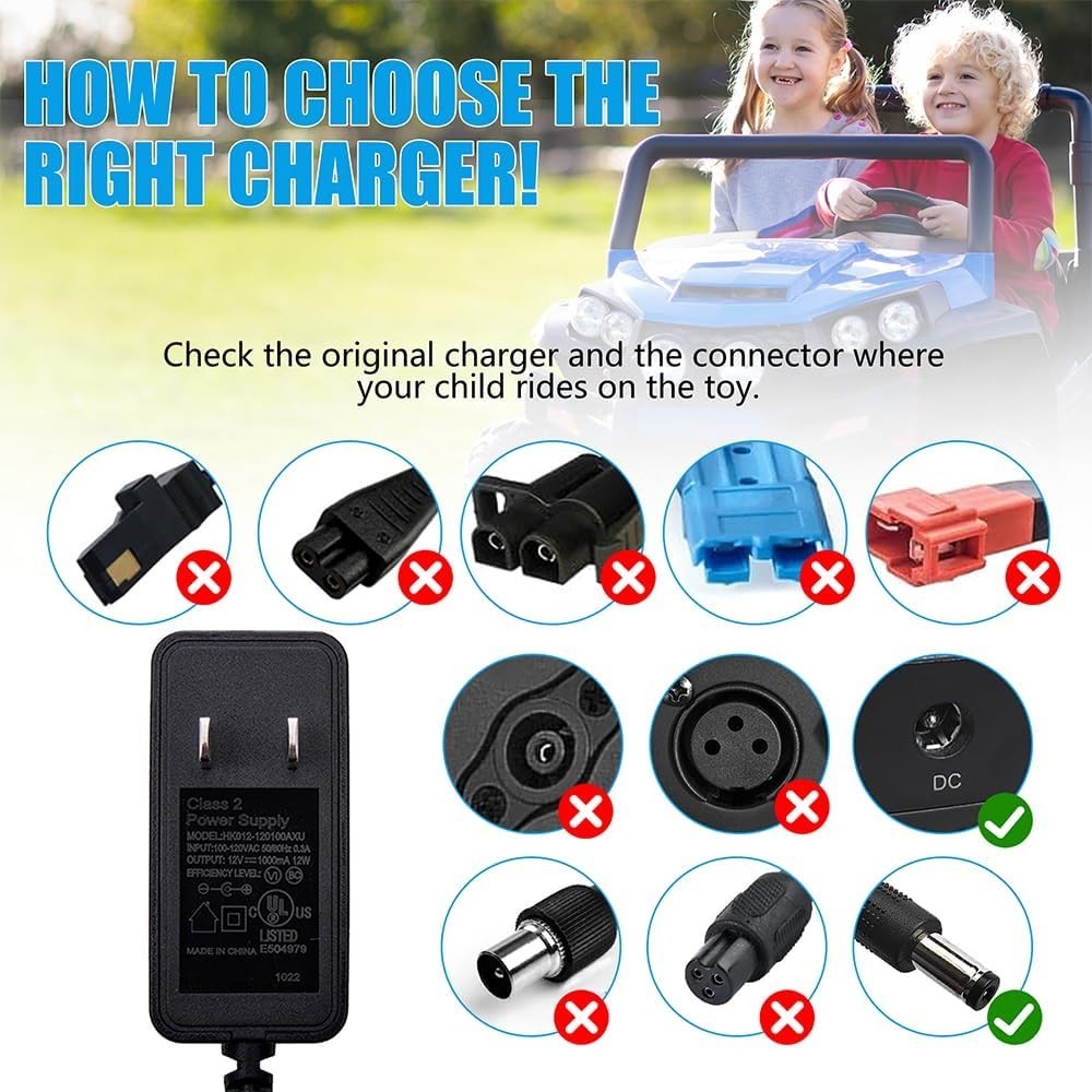 12V Battery Charger for Ride on Toys Car, Universal 12 Volt Battery Charger Clas
