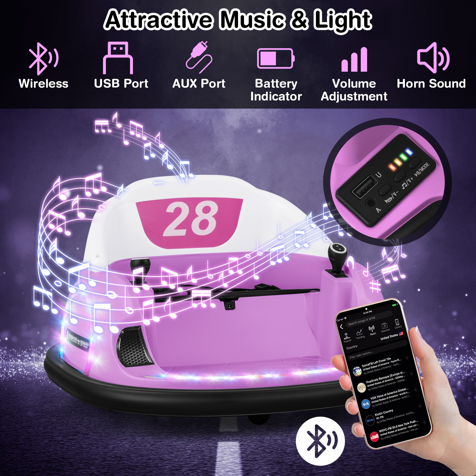 12V Electric 360° Spin Car Toy Ride on Bumper Car for Toddlers w/ Remote Control