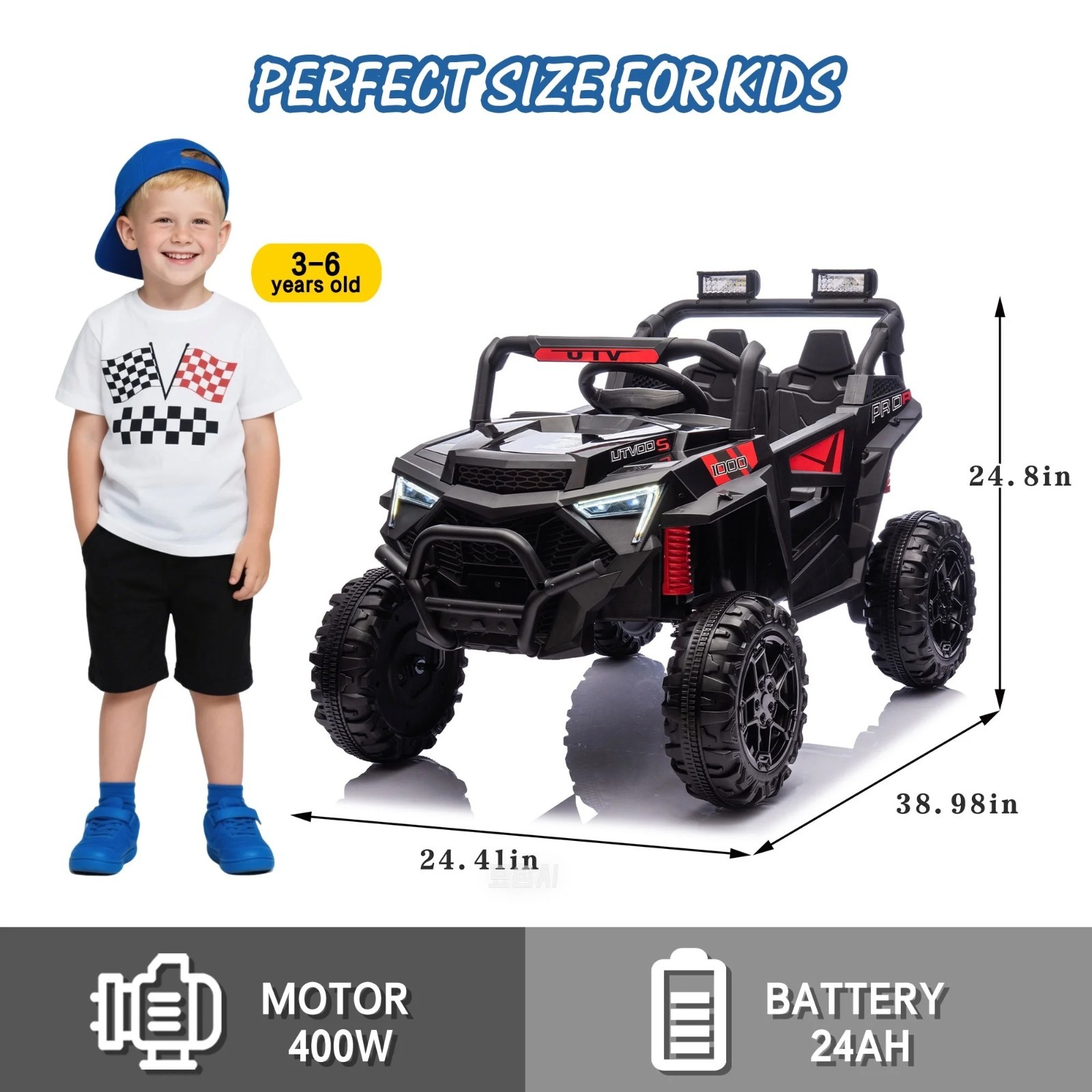 24V Kids Electric Car 400W Ride On Toy UTV with Remote Power Wheels Truck Black