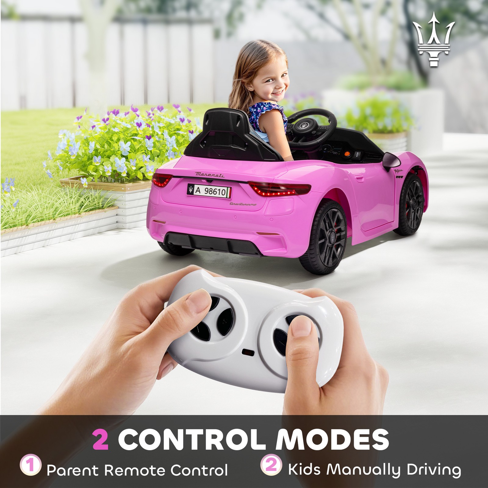 Qaba Maserati Gran Turismo Licensed 12V Kids Electric Car w/ Remote Control Pink