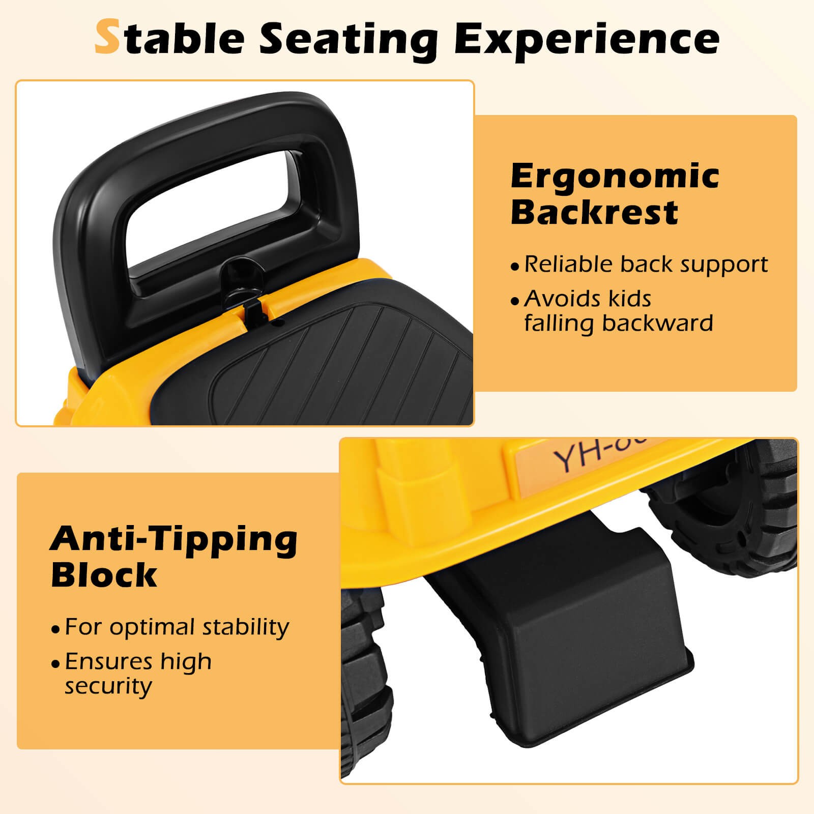 Kids Ride on Excavator w/ Adjustable Shovel Anti-Tipping Block Engine Sound