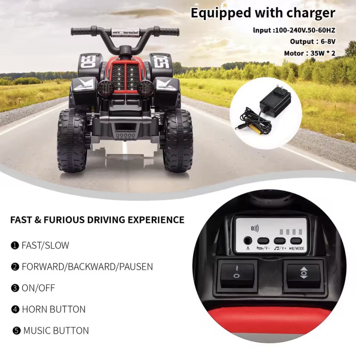 6V Kids Ride-On ATV – Electric 4-Wheeler Quad