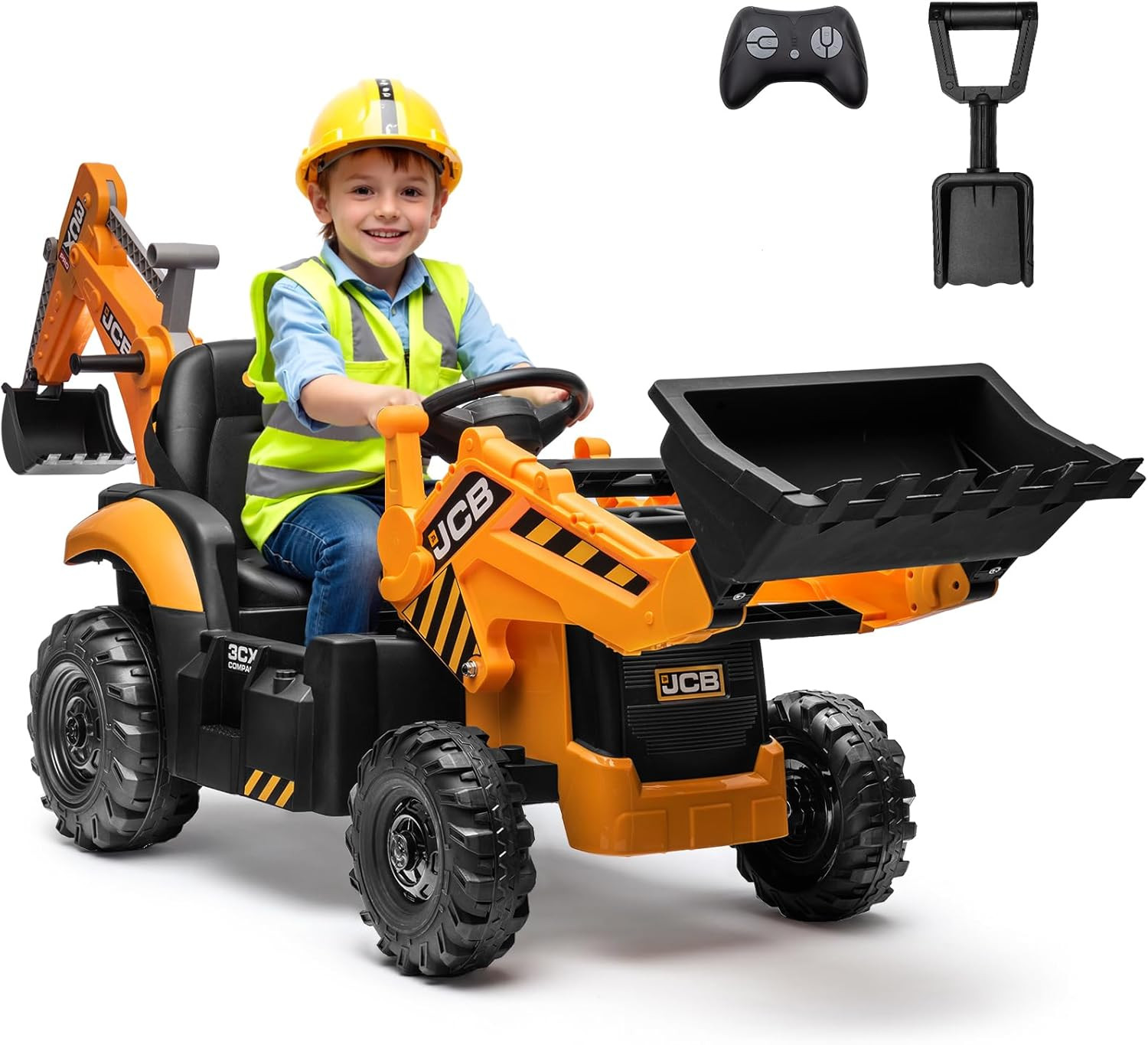 JCB 3CX Licensed 24V Excavator Ride on Toys for Kids, Backhoe Digger Toy with Re
