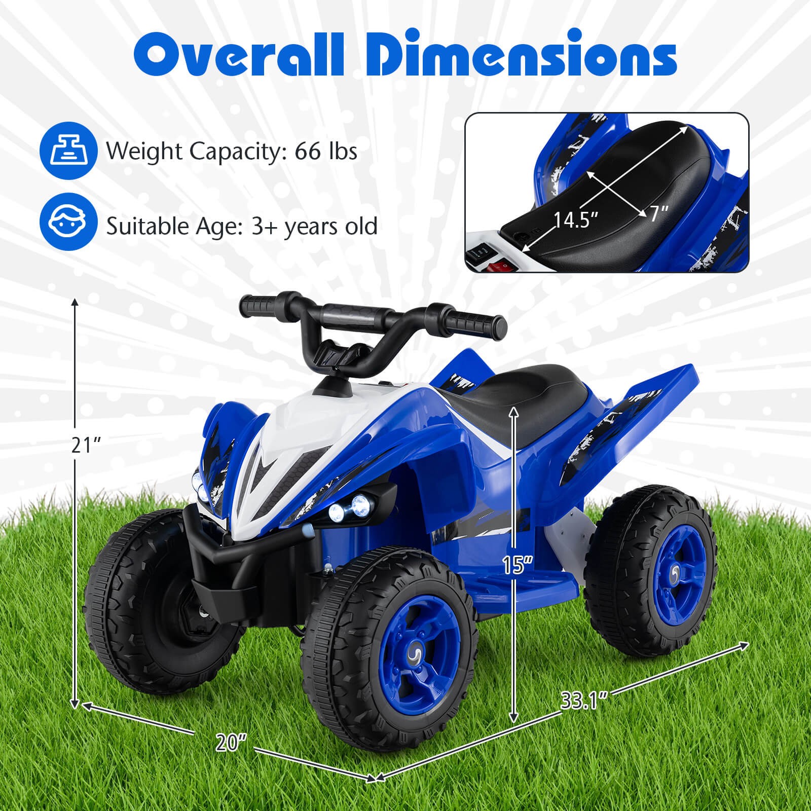 12V Quad 4 Wheeler Ride on Toy w/ Music, Light, USB Port, Wireless Connection