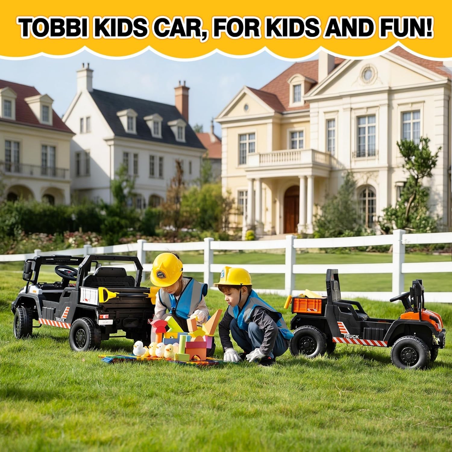 TOBBI Ride on Kids Cars Dump Truck with Remote Control for Kids 3-8 Years, White