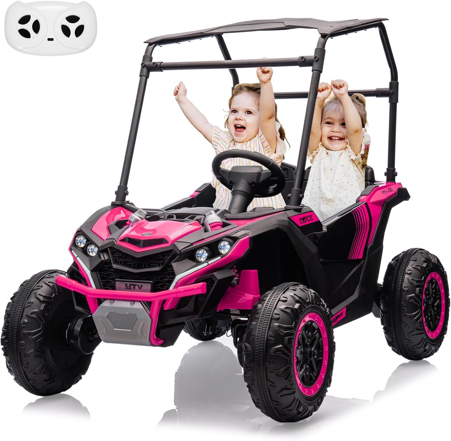 24V Ride On Utv, 2 Seater Electric Truck With Sun Shade, 4WD Electric Car Toy