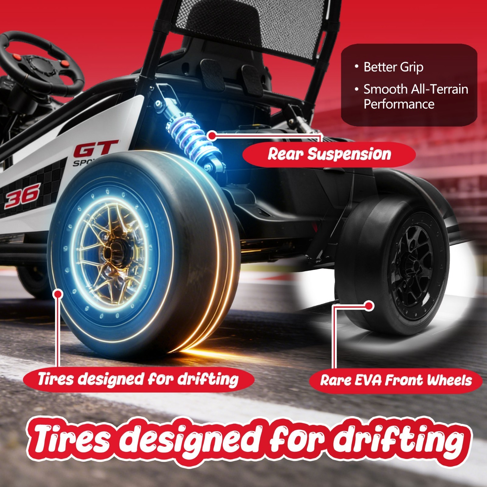 24V 400W Electric Go Kart for Kids 6-12 Ride on Drift Car with Music Bluetooth