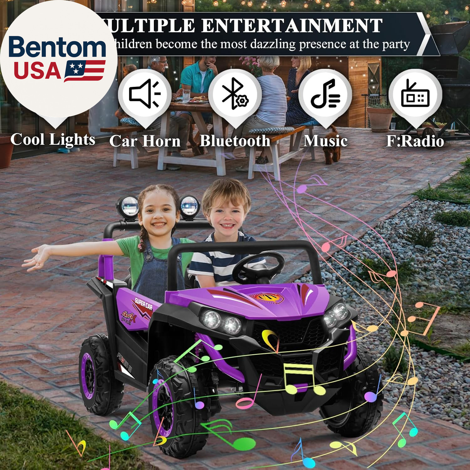 2 Seater Ride on Car Truck,24V Electric Vehicle Car for Kids 3-8 Years,200W Moto