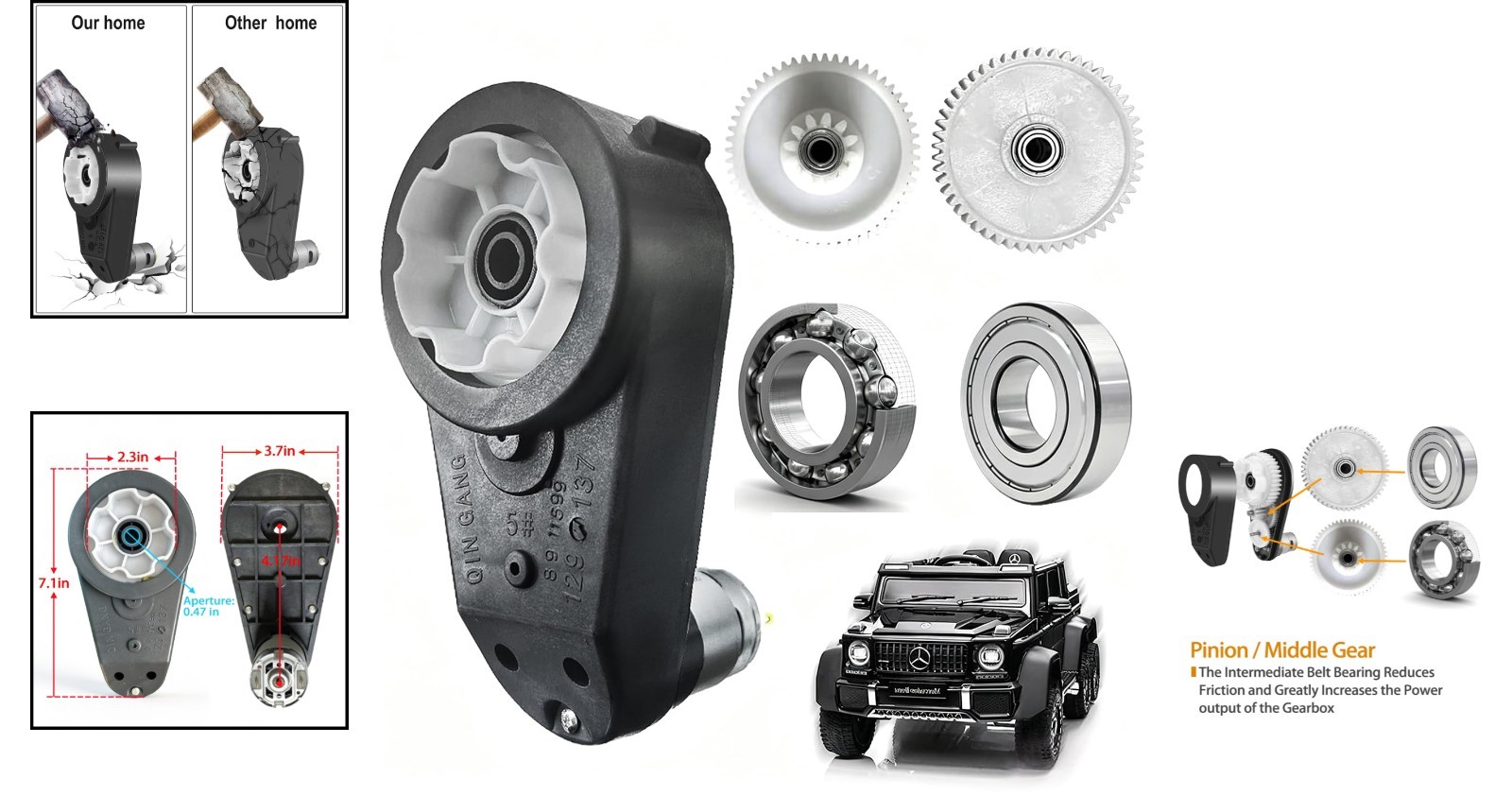 High-Performance 40000 RPM 12V Motor Gearbox for Electric Power Wheels Toys