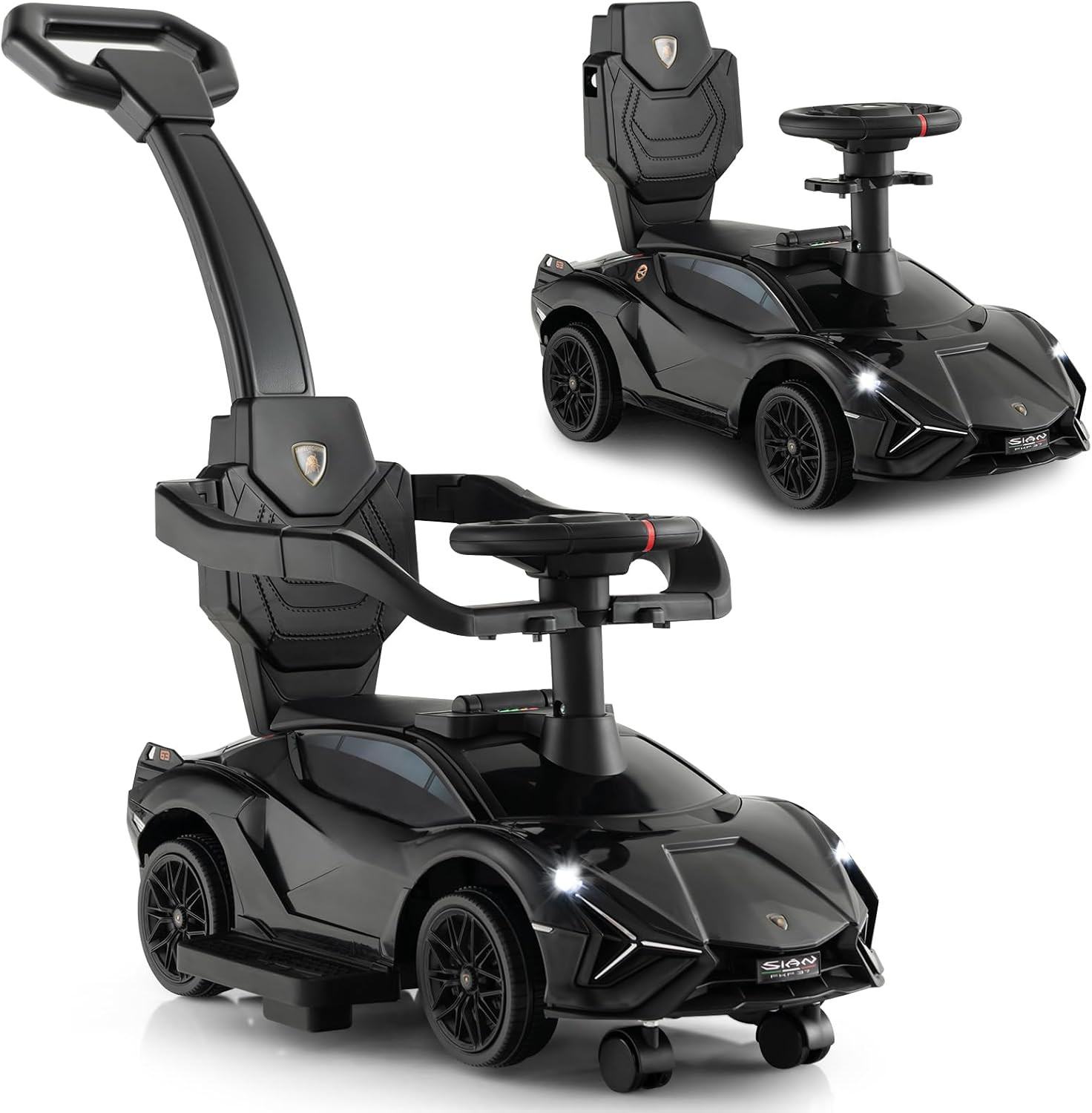 3 in 1 Ride on Push Car, Licensed Lamborghini Baby Stroller Sliding Walking Car
