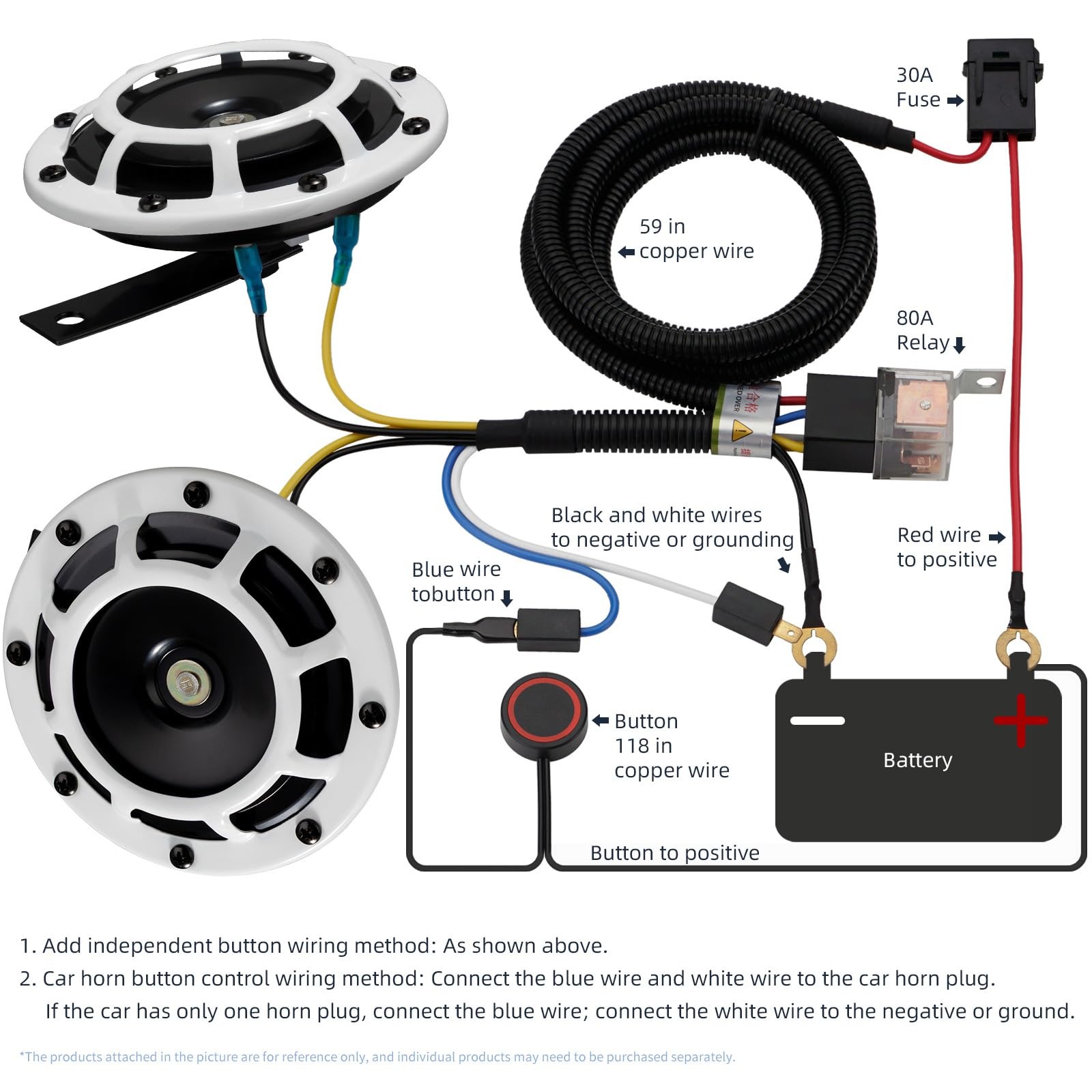 AOLIHAN Car Twin Horns Kit, Train Horn for Car, Round Loud Horns Speaker, Met…