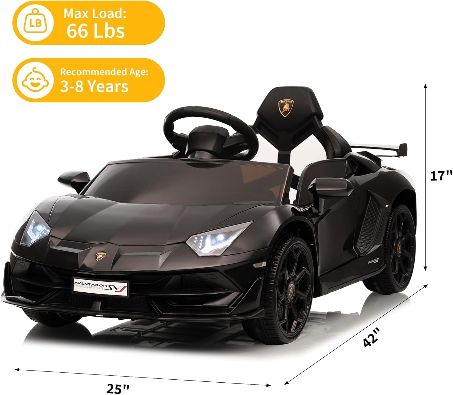 12V Lamborghini Licensed Electric Ride On Car for Kids w/ Remote,Music,LED Light