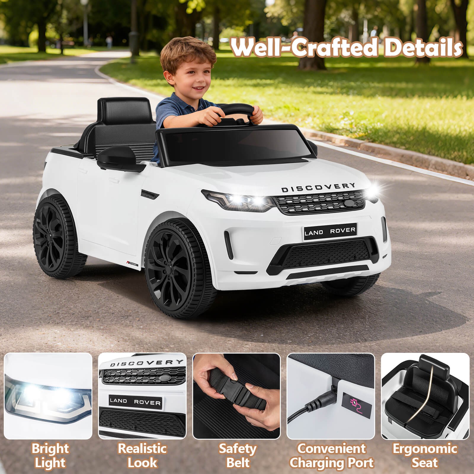 Licensed Land Rover Kids Ride on Car w/Remote Control, LED Lights, Music, Horn