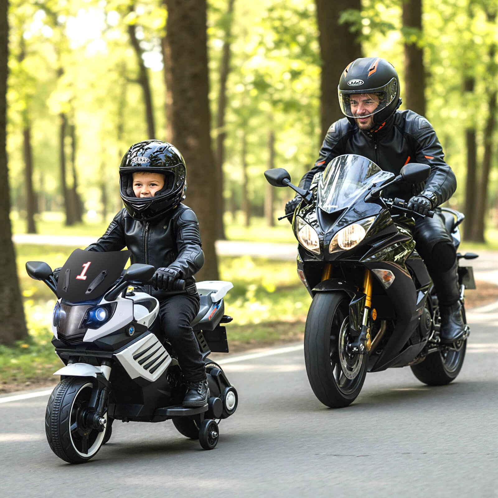 6V Kids Motorcycle w/Music, Horn, Detachable Training Wheels & LED Headlights