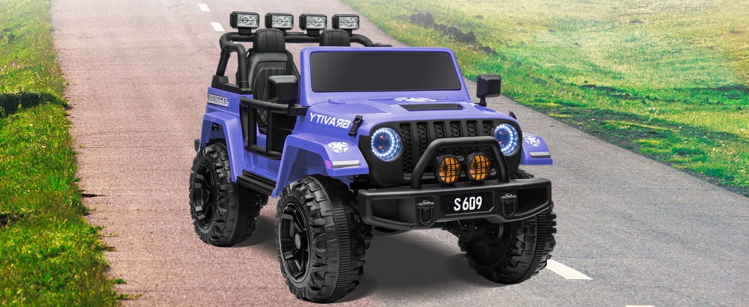 ZEOPHOL Ride On Truck Jeep 12V Electric Kids Toys Car 2 Seat 3 Speed Remote Blue